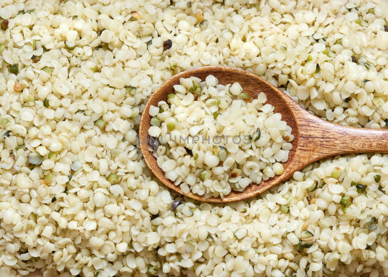 Hemp seeds close up with a spoon