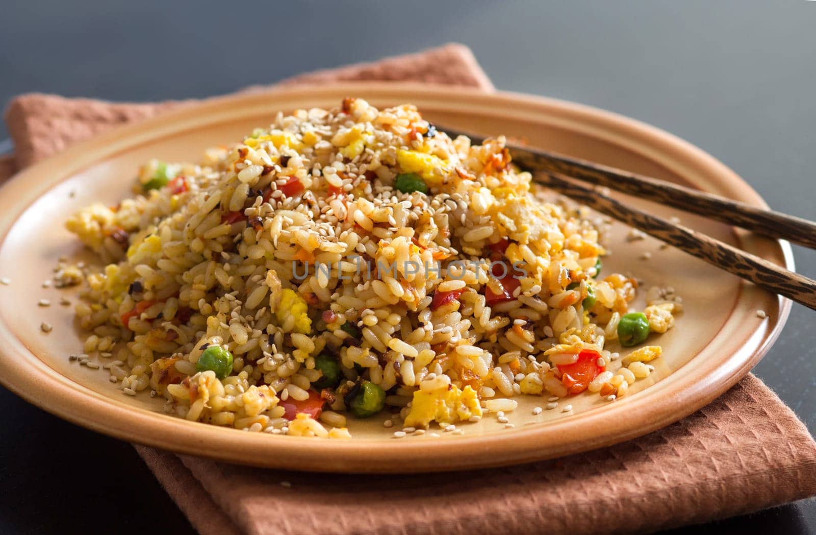 Fried Rice with Vegetables and fried eggs - Chinese Cuisine