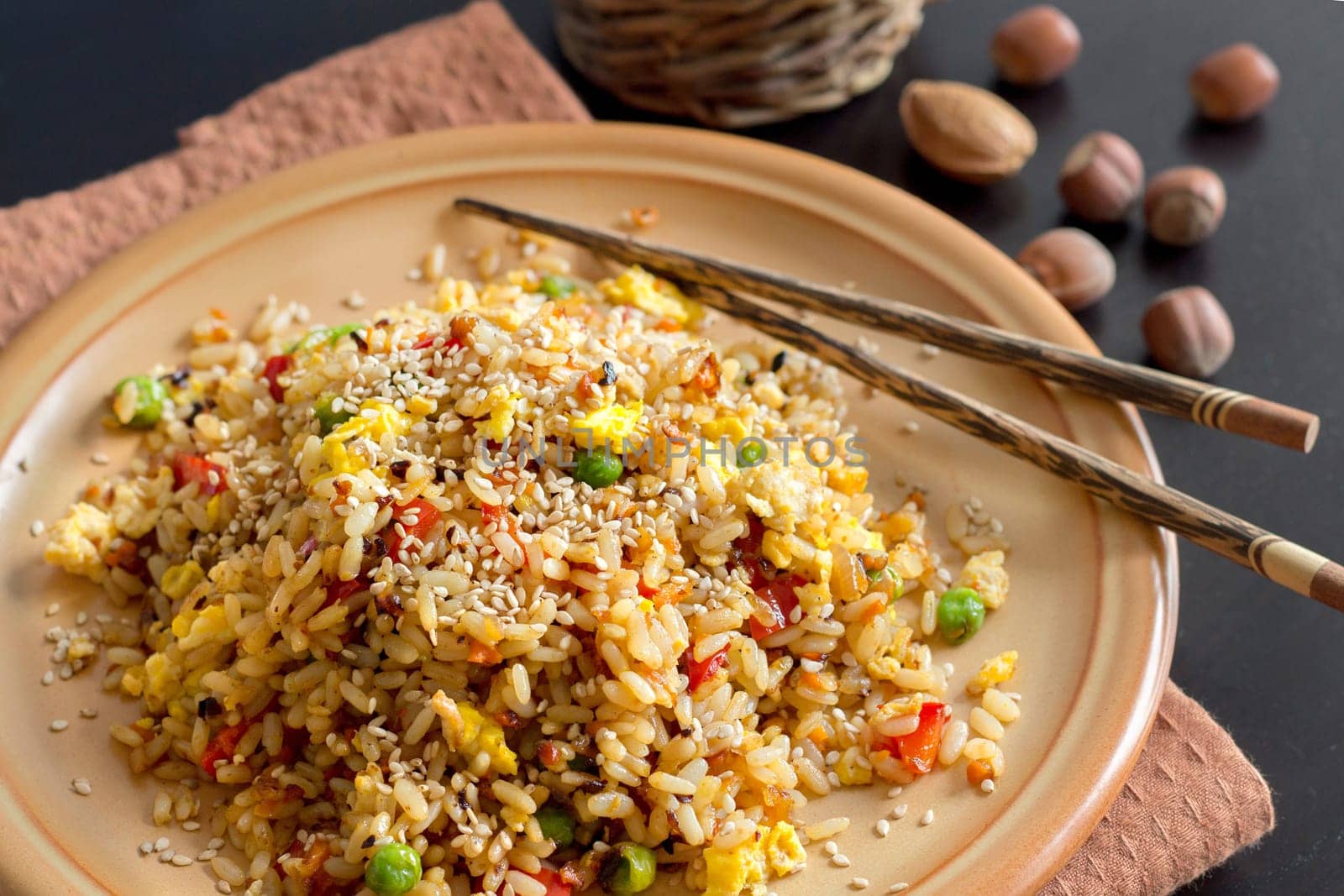 Fried Rice with Vegetables and fried eggs - Chinese Cuisine