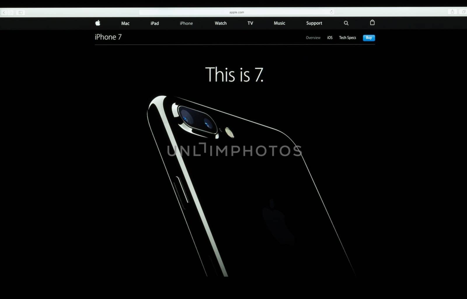 Bangkok, Thailand - SEPTEMBER 27, 2016: Apple computer website showcasing iPhone 7 available for sale, iPhone 7 is new phone from Apple Inc. come along operating system ios 10