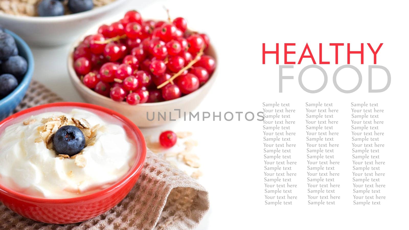 Healthy breackfast - Fresh berries with naturall yogurt or sour cream