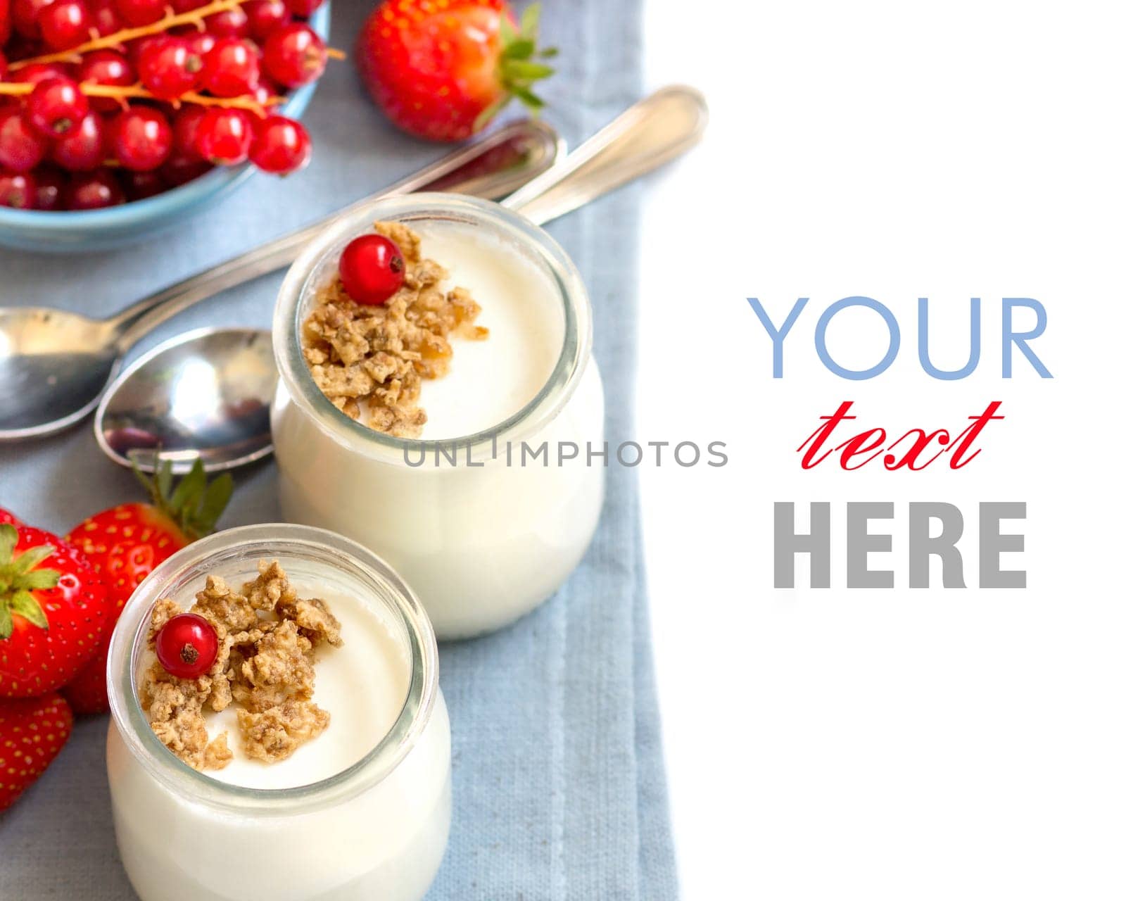 Healthy breakfast with Fresh yogurt, muesli and berries
