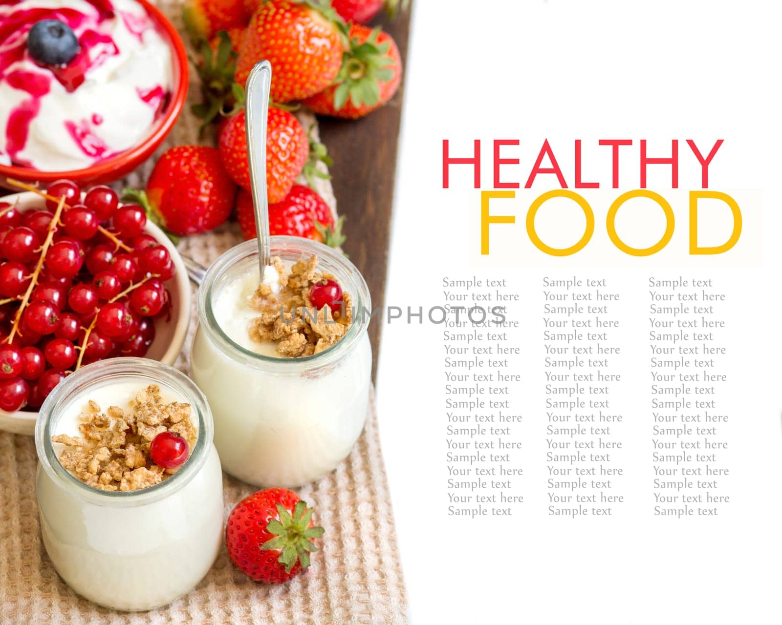 Healthy breakfast with Fresh yogurt, muesli and berries