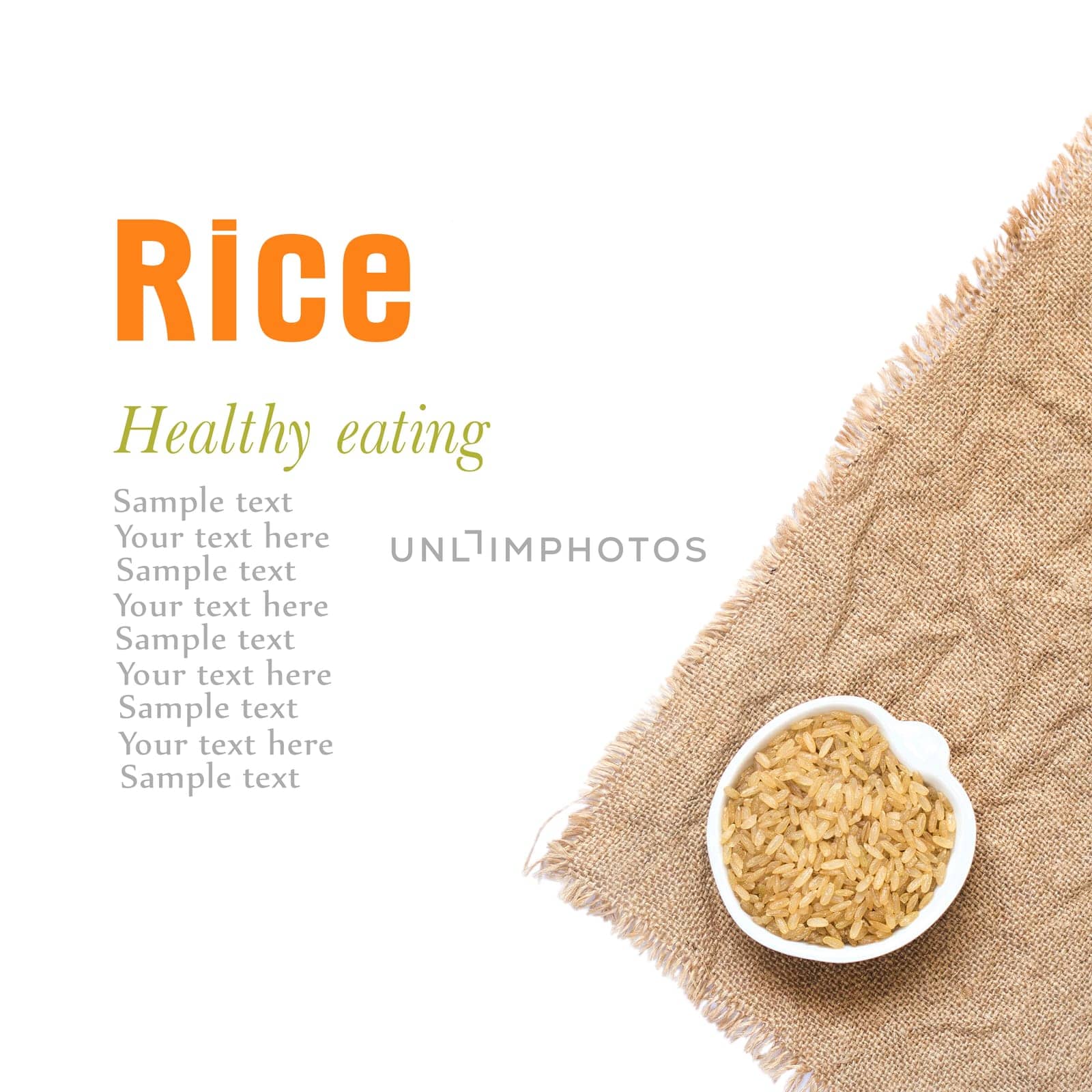 Whole unpolished organic rice in bowl isolated on white