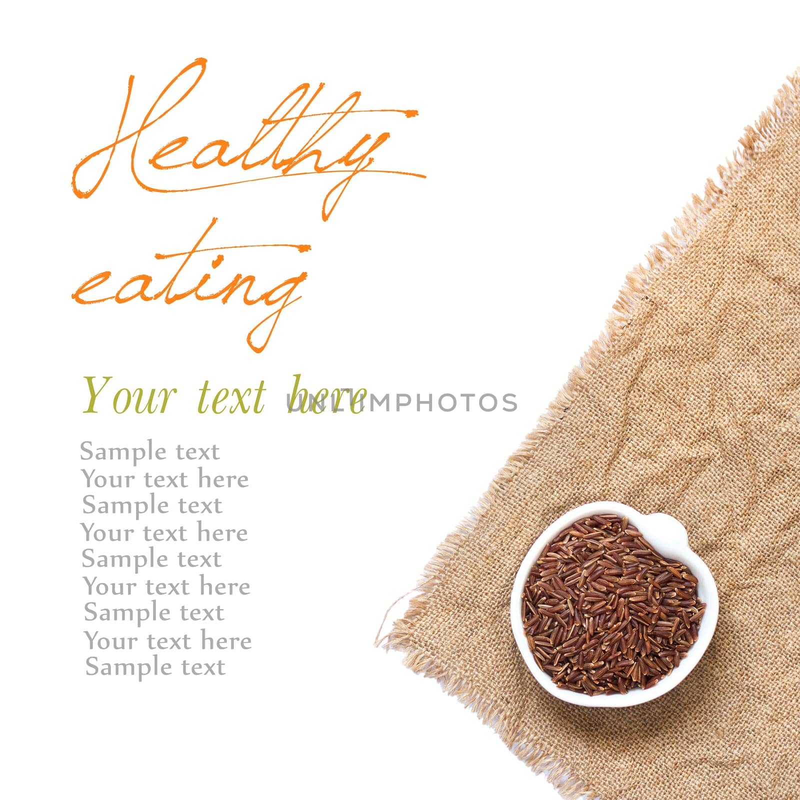 Red organic rice in bowl isolated on white