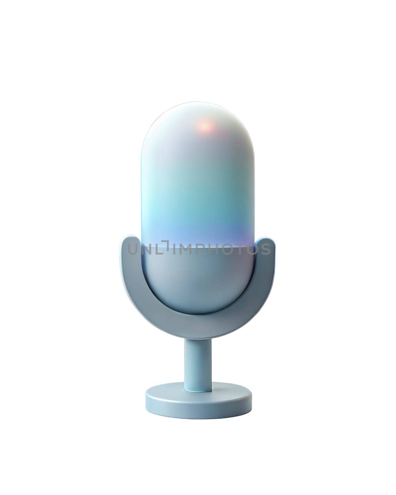 A modern holographic 3D microphone with soft glowing effects, isolated on white background, symbolizing technology, music, and communication.