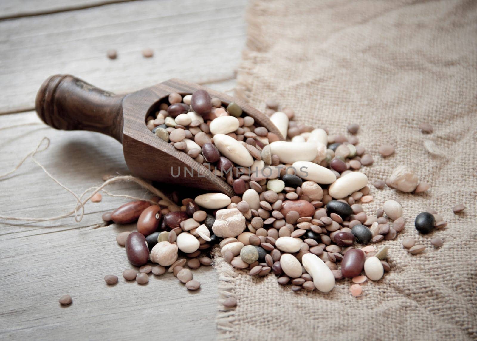 Legumes mix in the wood spoon