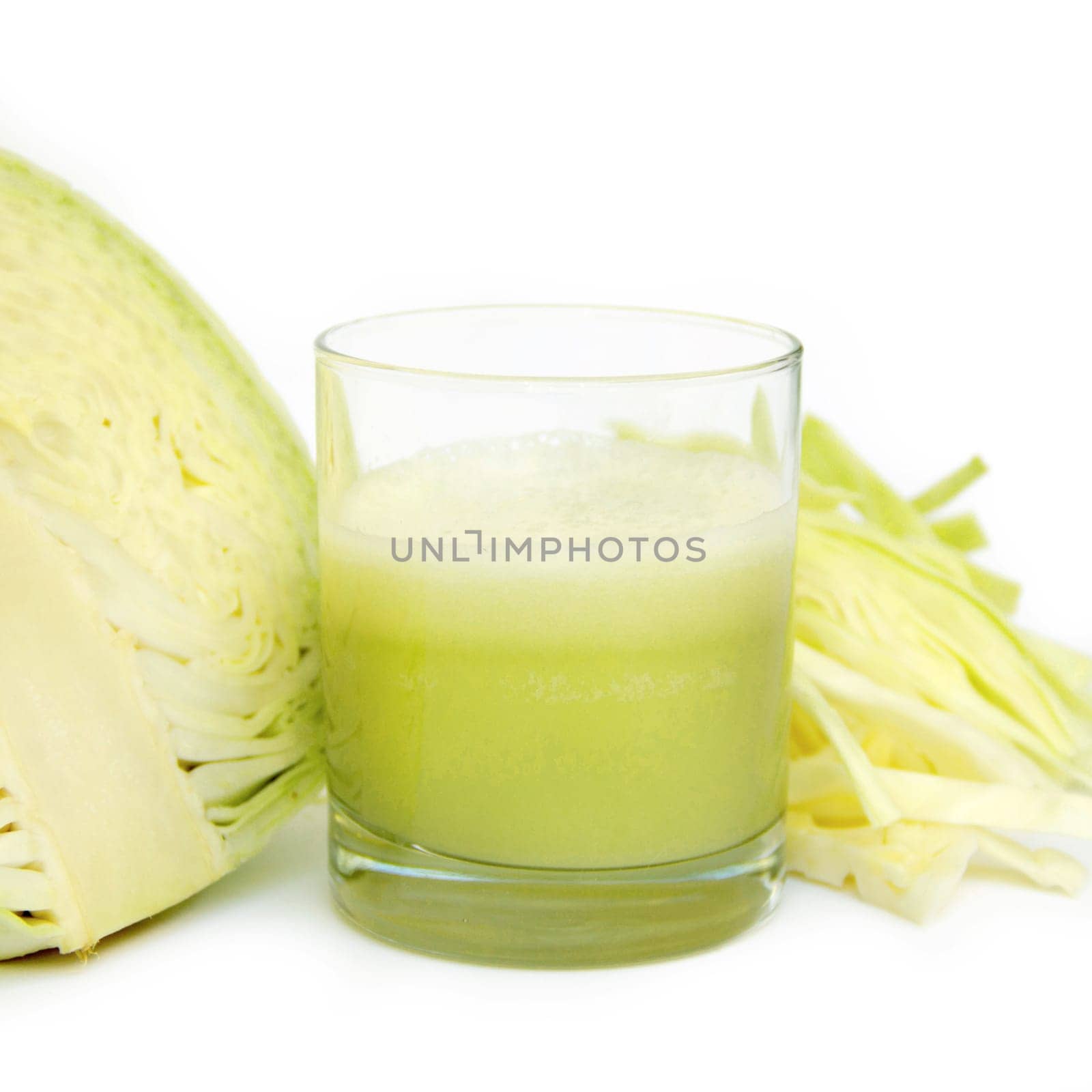 Fresh juice of cabbage on white