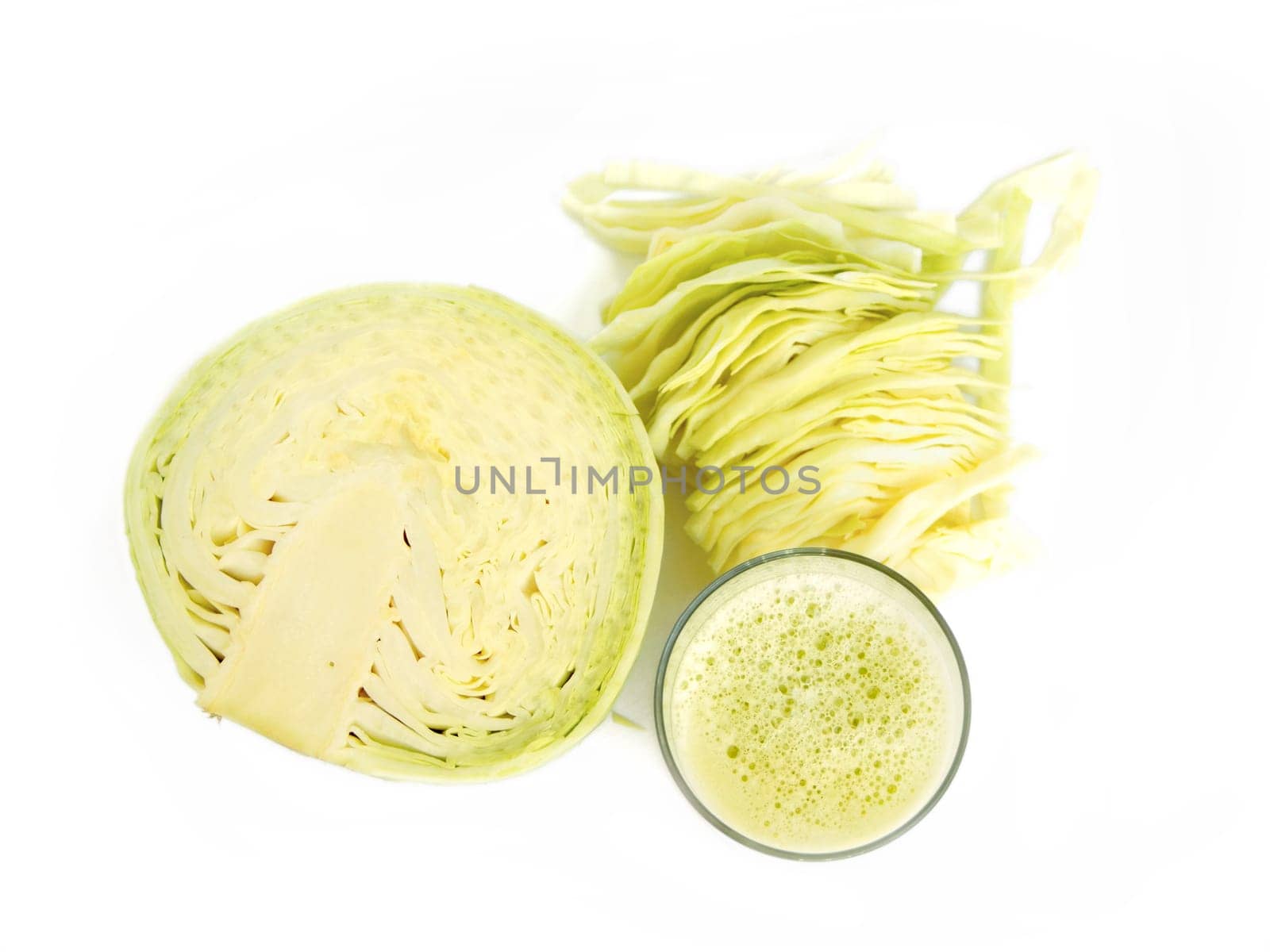 Fresh juice of cabbage on white