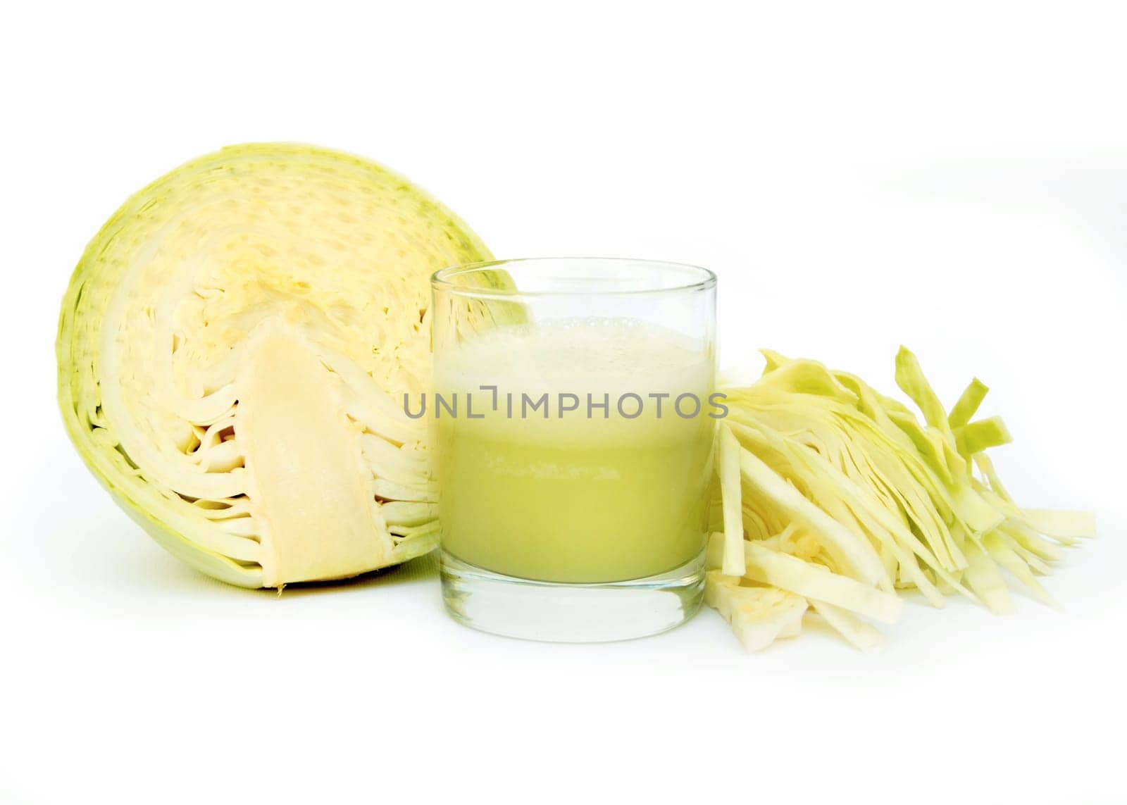 Fresh juice of cabbage on white