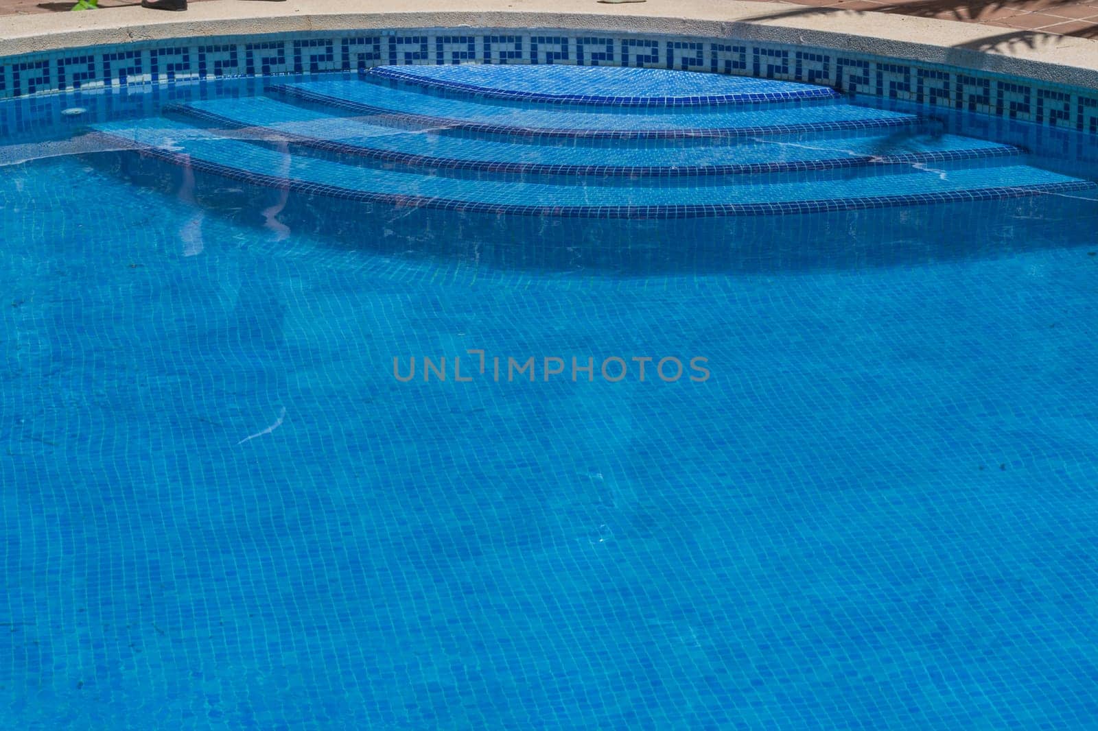 Detail swimming pool with stairs in the garden.
