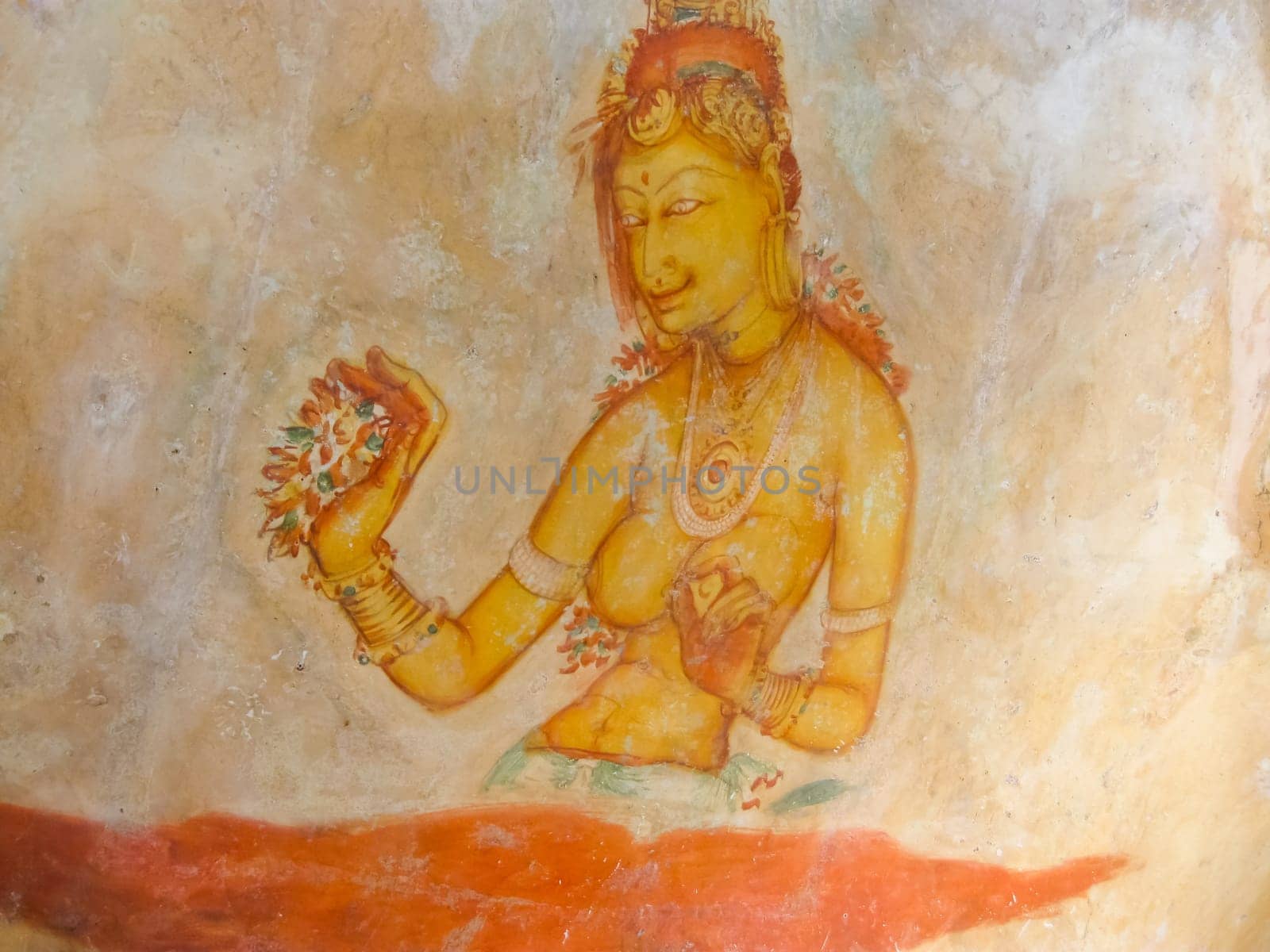 Ancient fresco in the cave temple, Sigiriya, Sri Lanka, Asia - UNESCO World Heritage Site