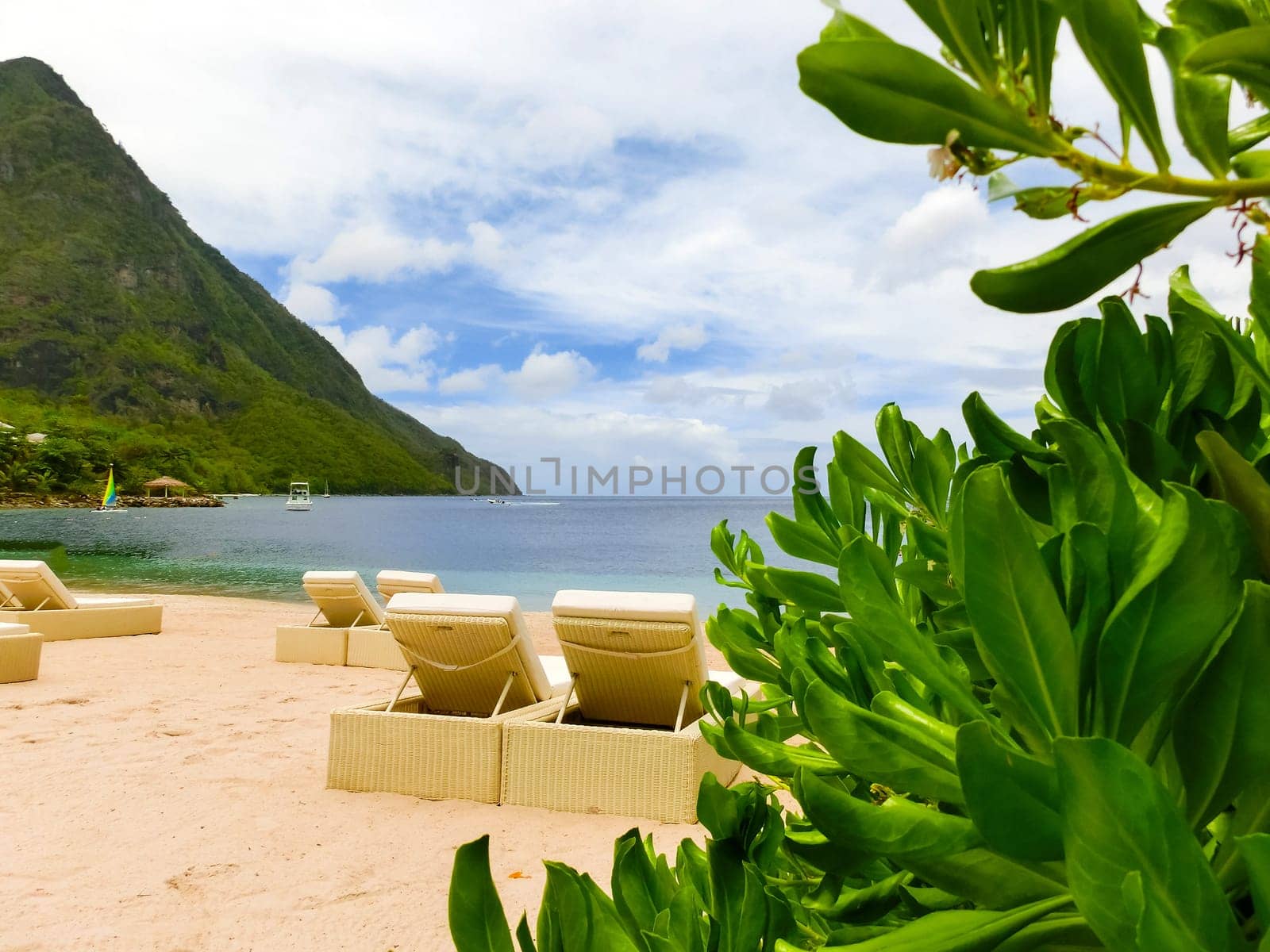Beautiful white sand beach in Saint Lucia, Caribbean Islands