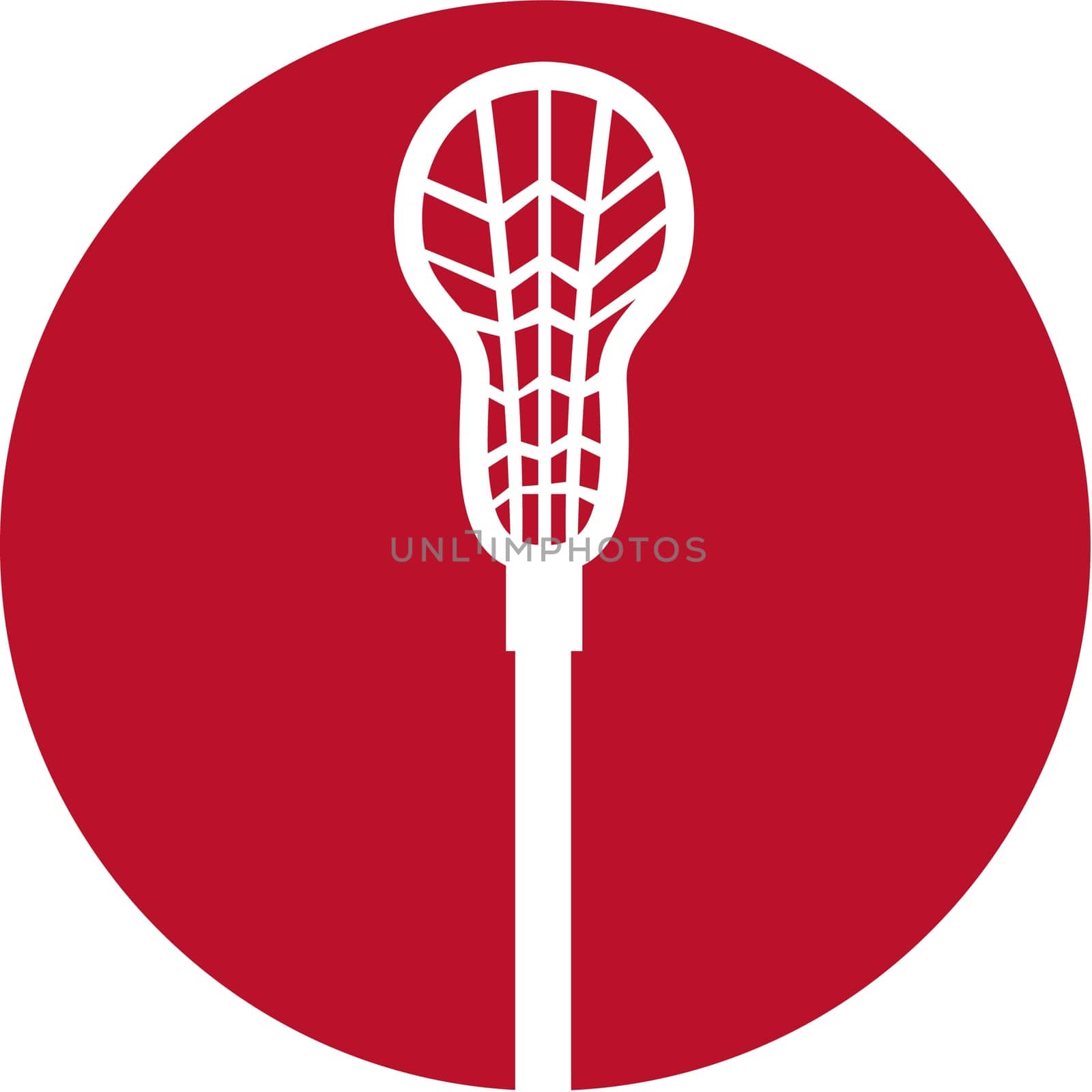 Icon illustration of a crossed lacrosse stick set inside circle on isolated background. .