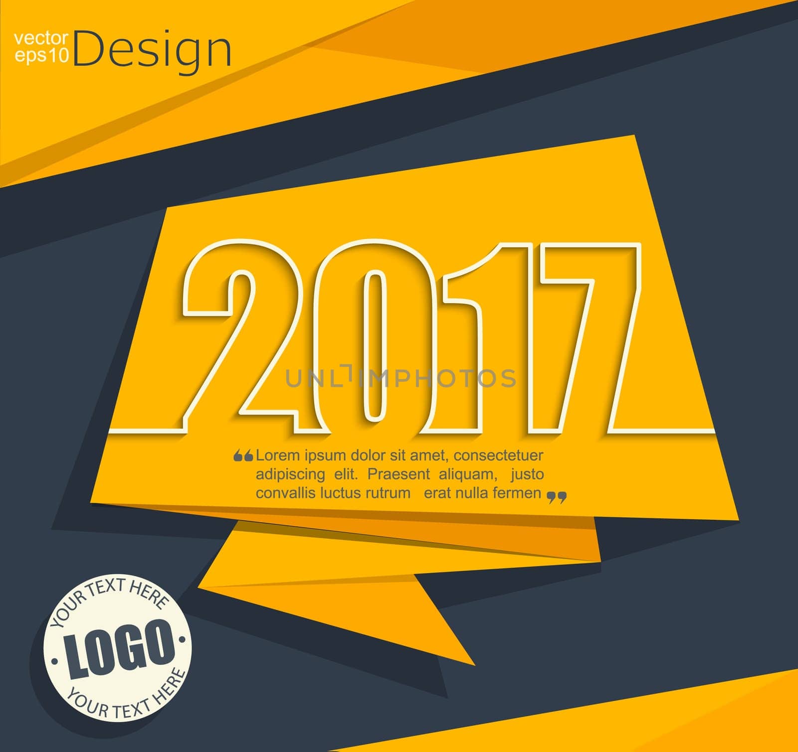 New 2017 year greeting business card made in origami style, vector illustration.