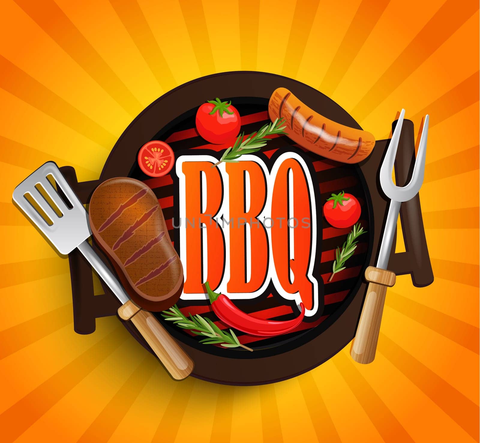 BBQ Grill elements - Typographical Design Label or Sticer on the vintage background. Design Template. Vector illustration.
