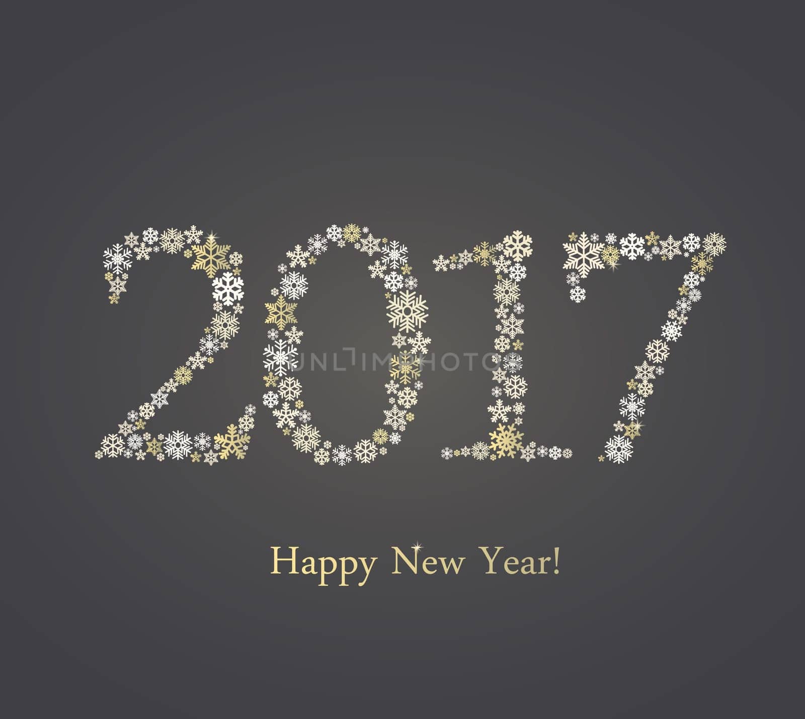 Happy New Year 2017. The figures with ornaments made from snowflakes, vector illustration