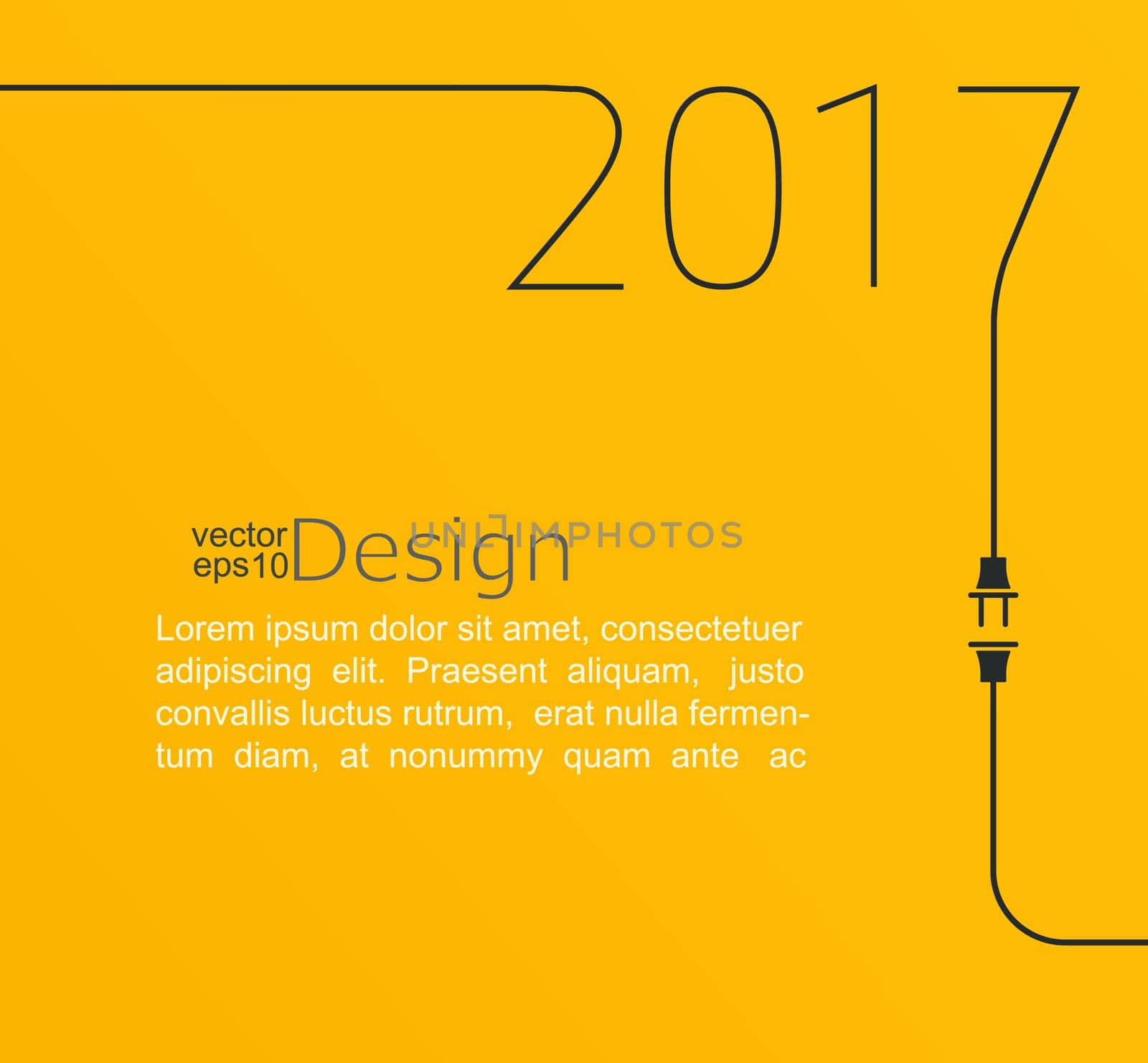 2017 - New year. Abstract line vector illustration with wire plug and socket. Concept of connection, new business, start up. Flat design.