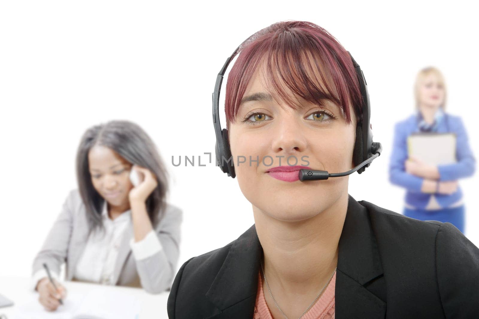 a beautiful business customer service woman with headset