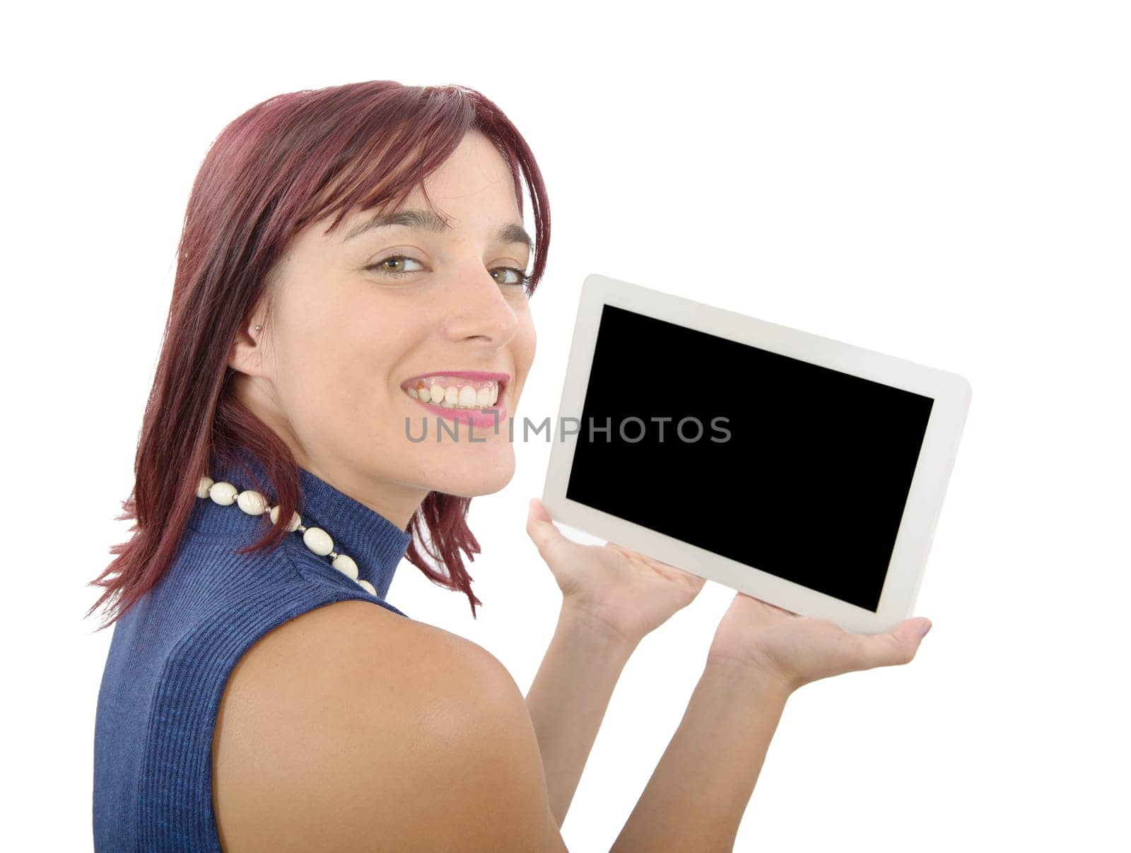 a pretty young woman with a digital tablet