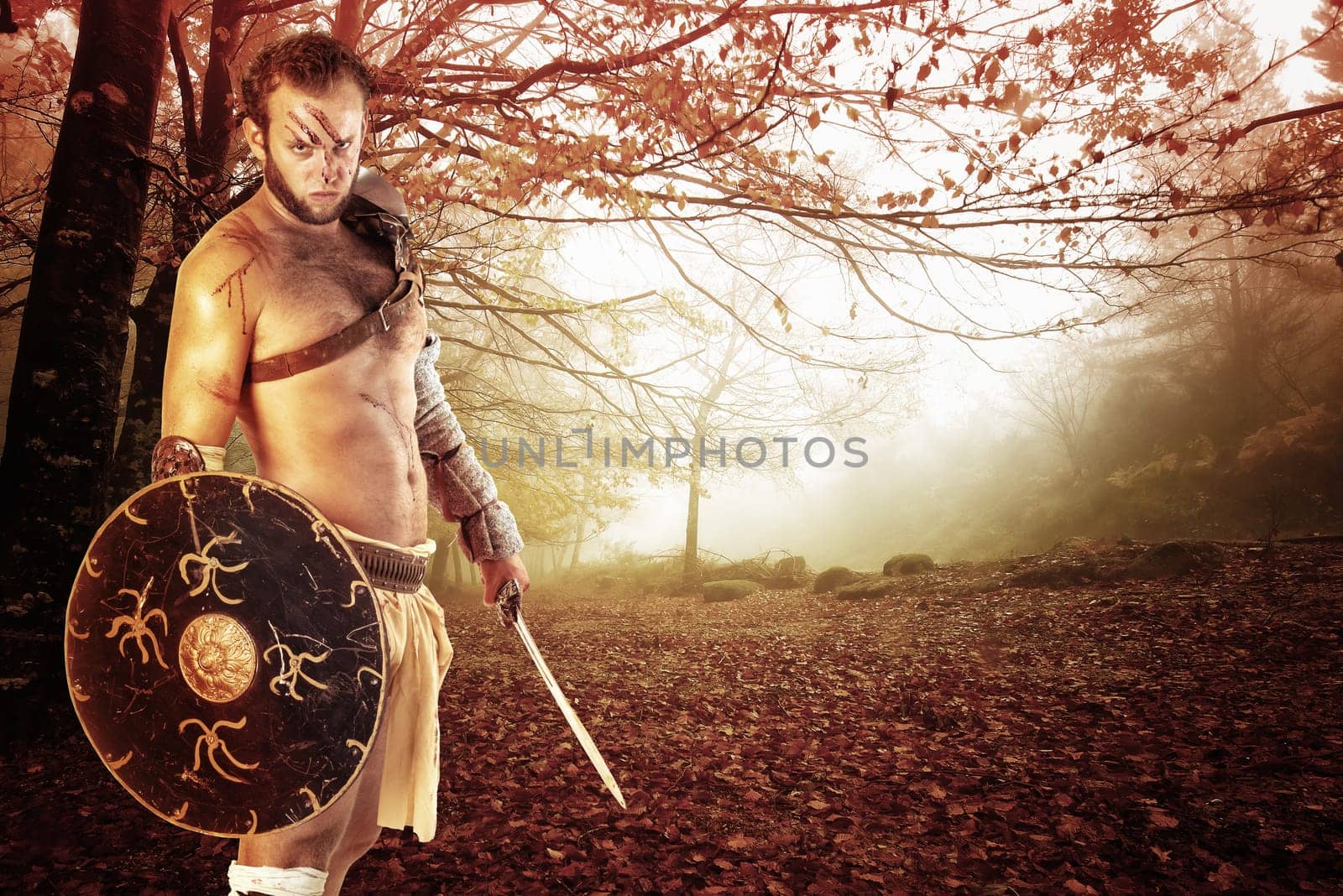 Ancient barbarian warrior or Gladiator ready to fight