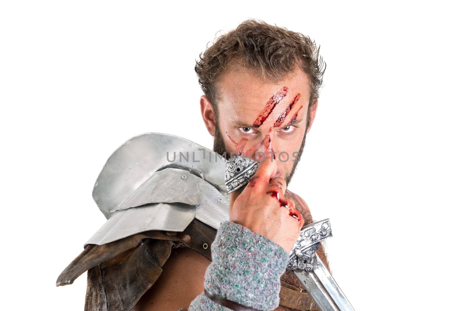 Ancient warrior or Gladiator isolated in a white background