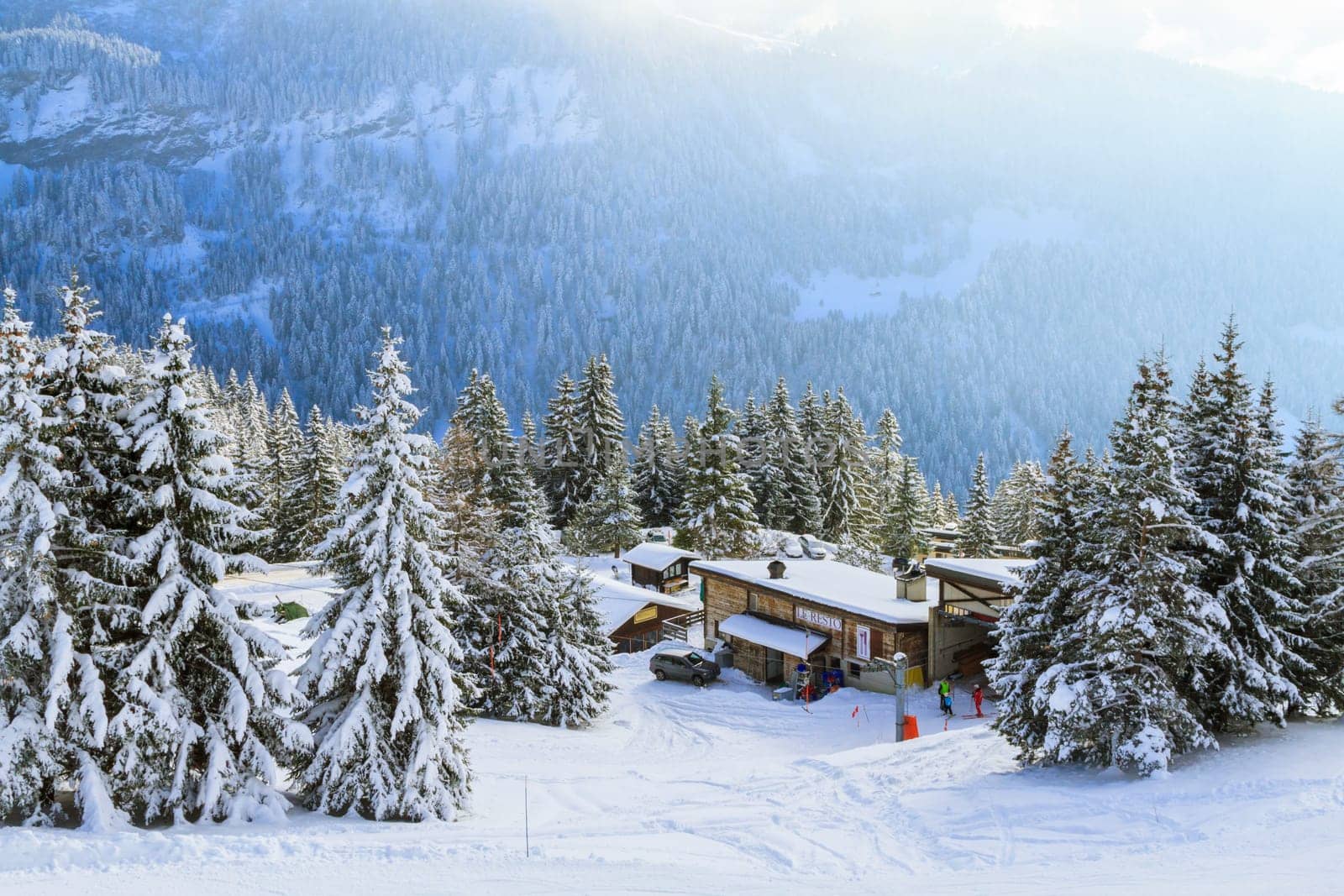A ski slope station. Switzerland,Villars.