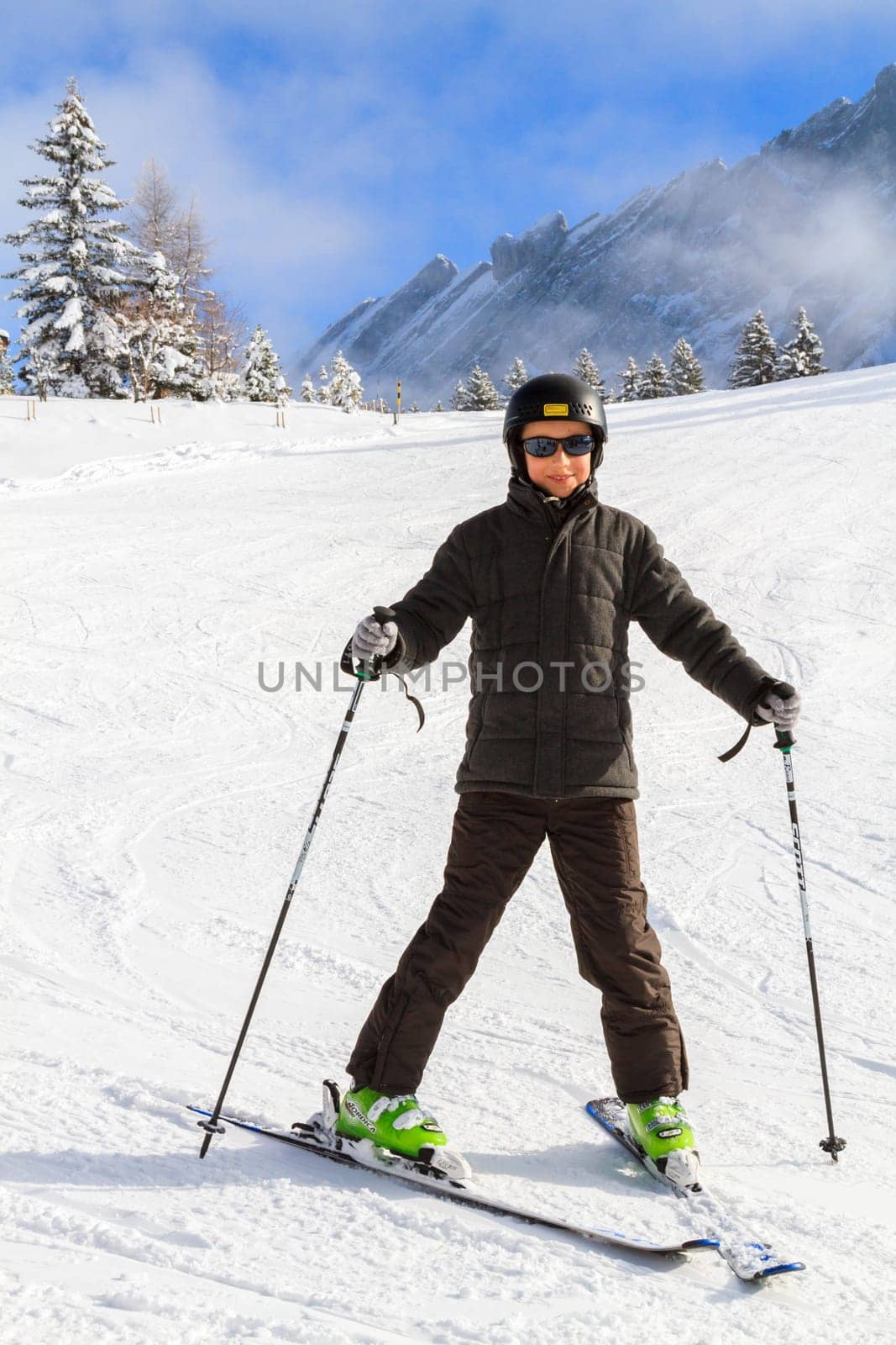 The skiing boy in Switzerland.