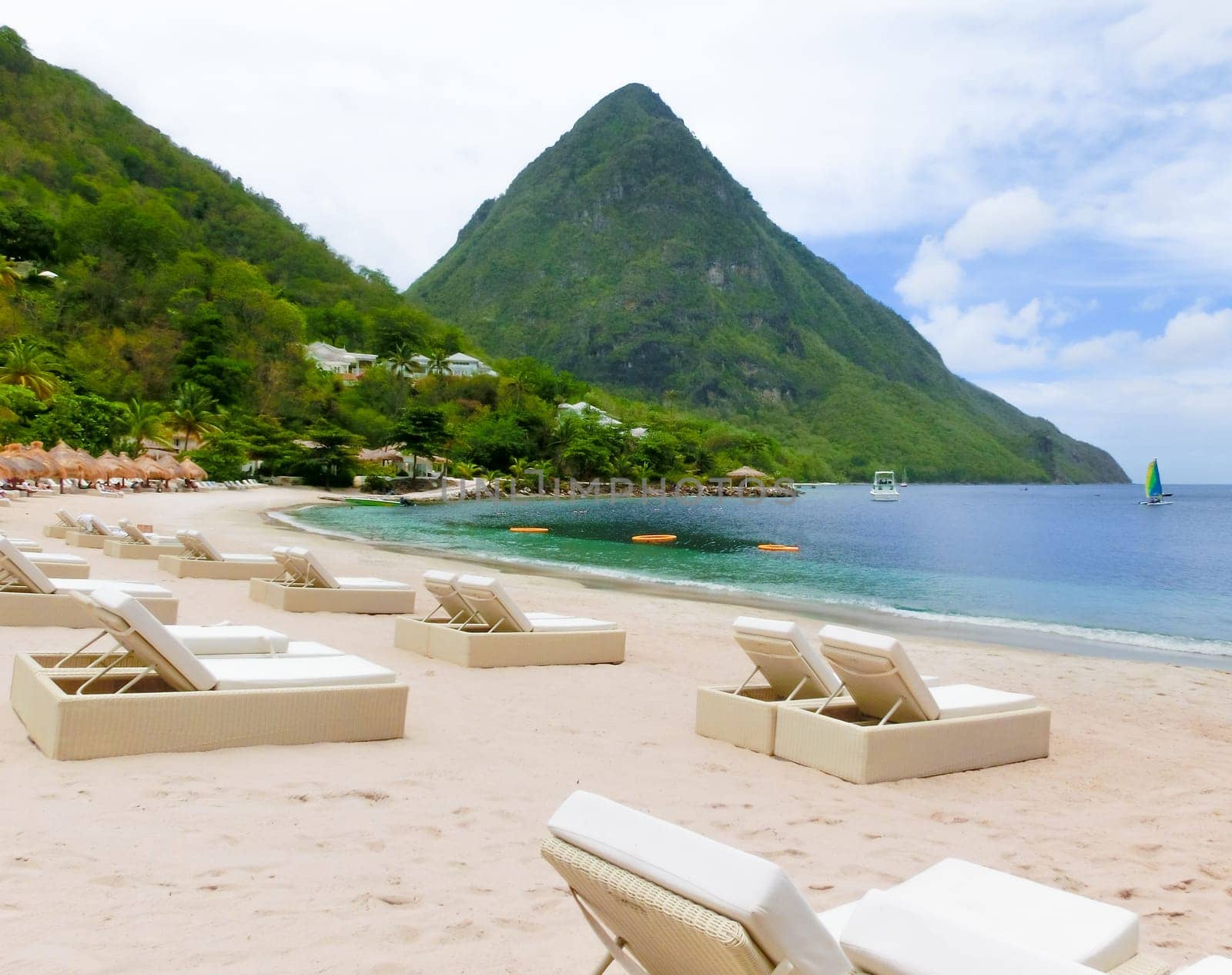 Beautiful white sand beach in Saint Lucia, Caribbean Islands