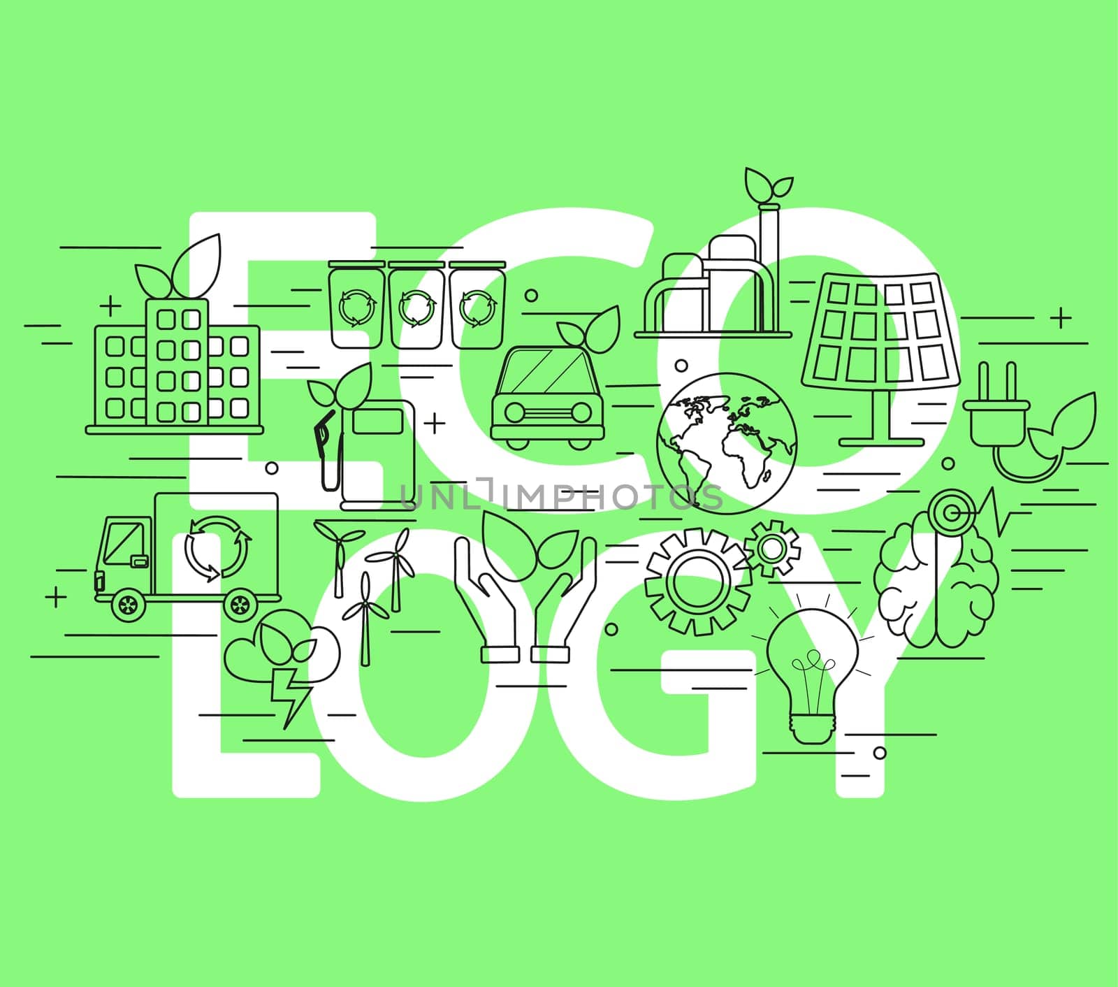 Line style vector illustration concept of ecology.
