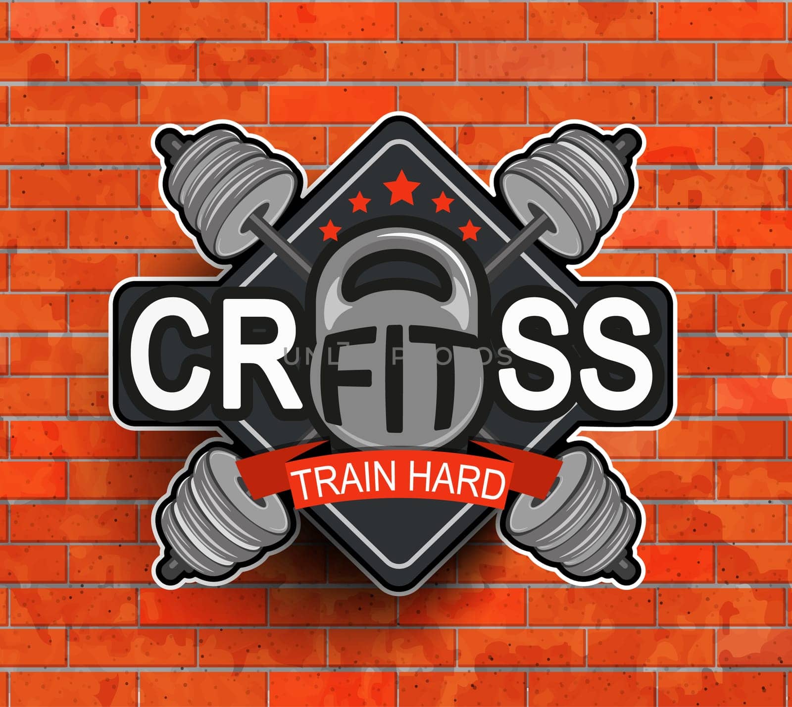 Crossfit emblem, label and badg, logo and fitness gym designed elements for your projects, prints, cards, invitations. Sport illustration, Vector.