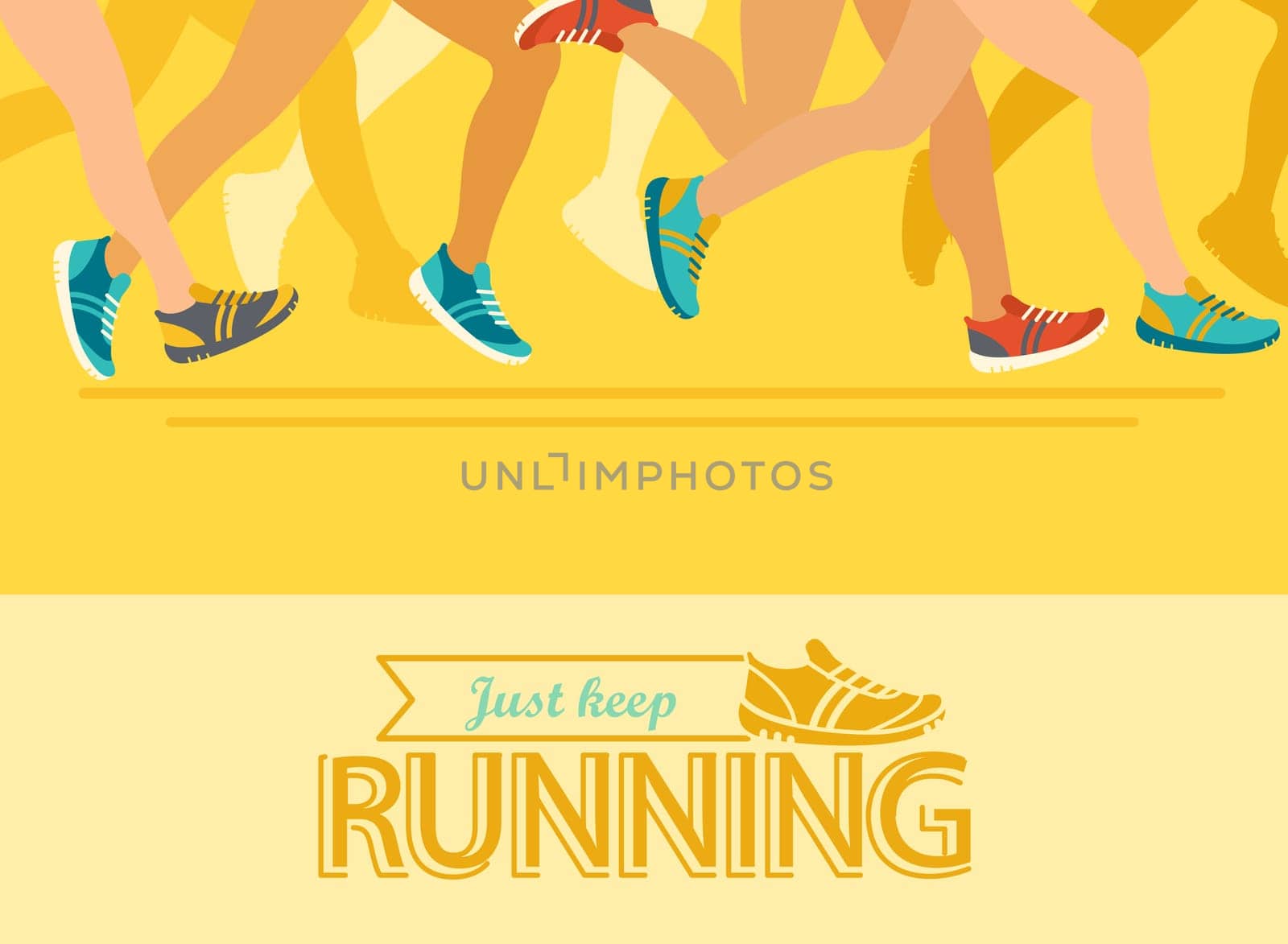 Summer running marathon, abstract and colorful  poster, people run, vector illustration.