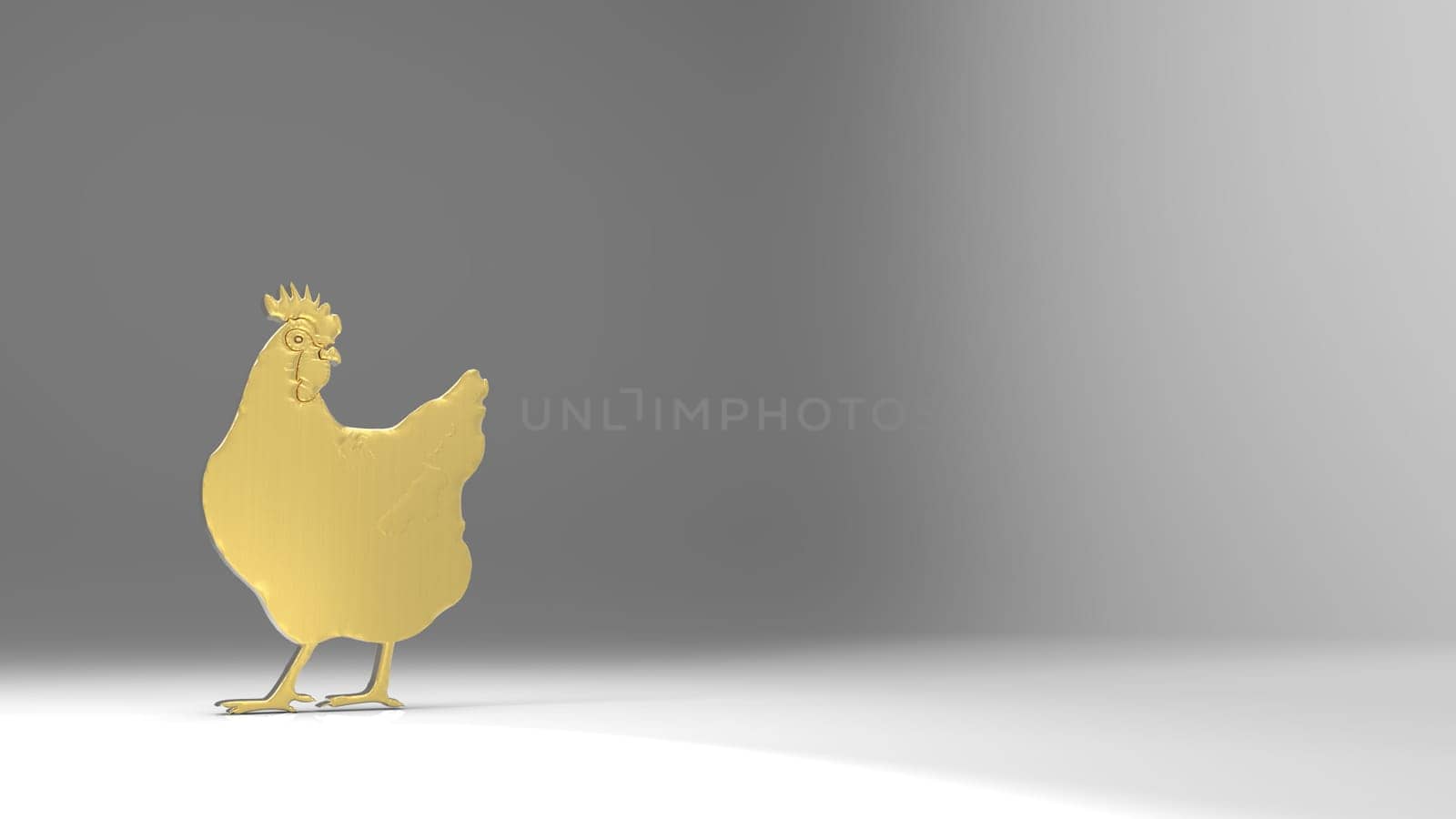 The 3d rendering of nice gold chicken with nice background