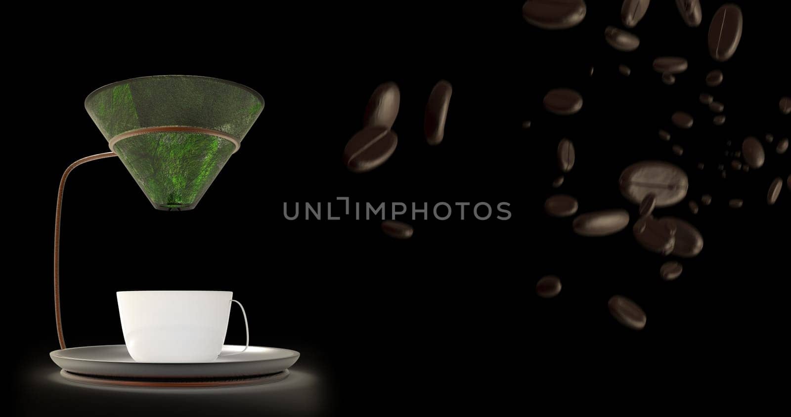 3d rendering Coffee cup and coffee beans with nice background color