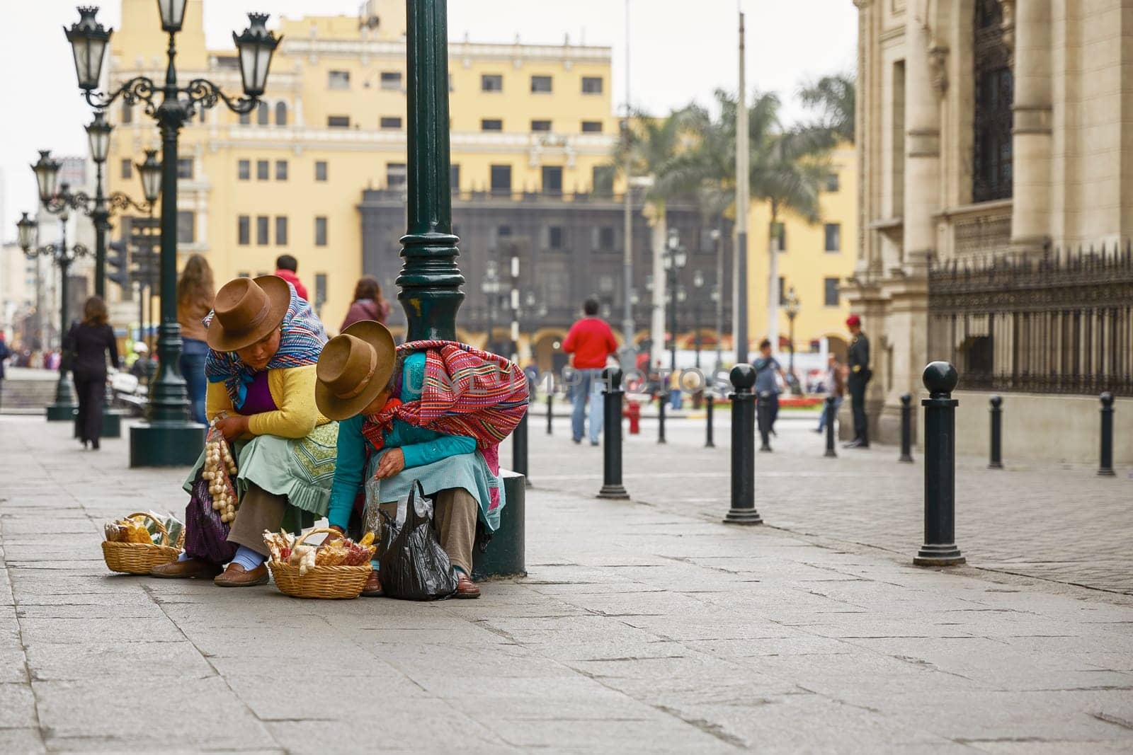 Peruvian Women Selling Sweets in the Streets of Lima, Peru.