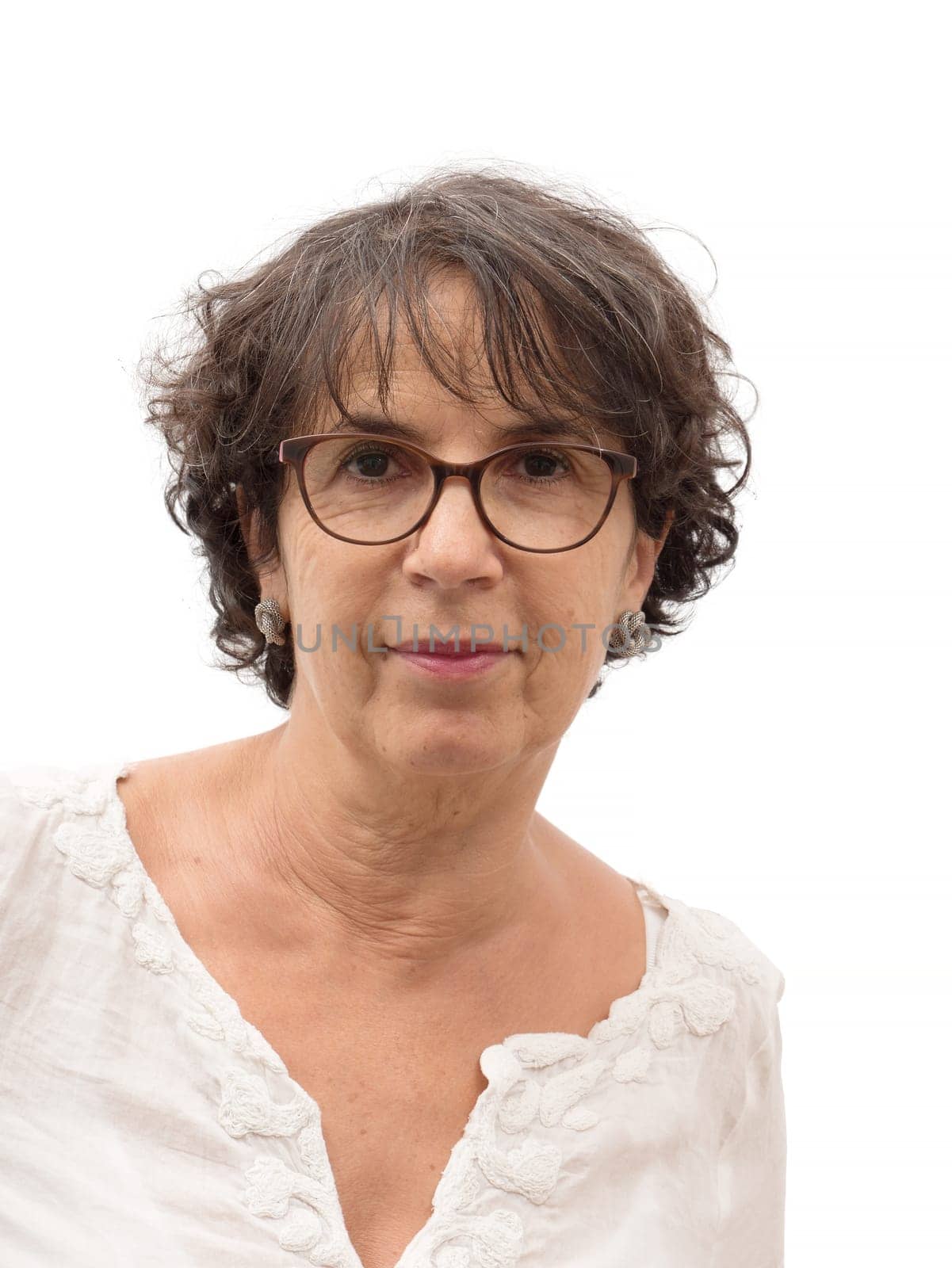 a portrait of mature smiling brunette woman