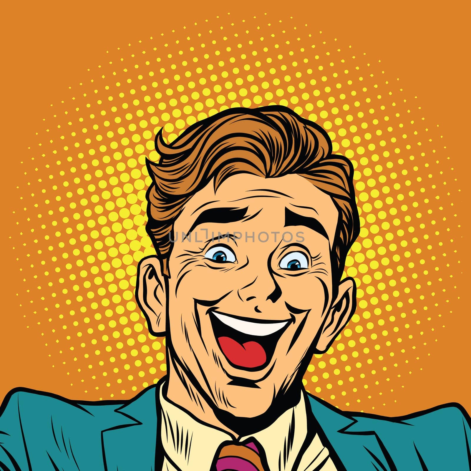 Happy face super joyful person, pop art retro vector illustration. human emotions