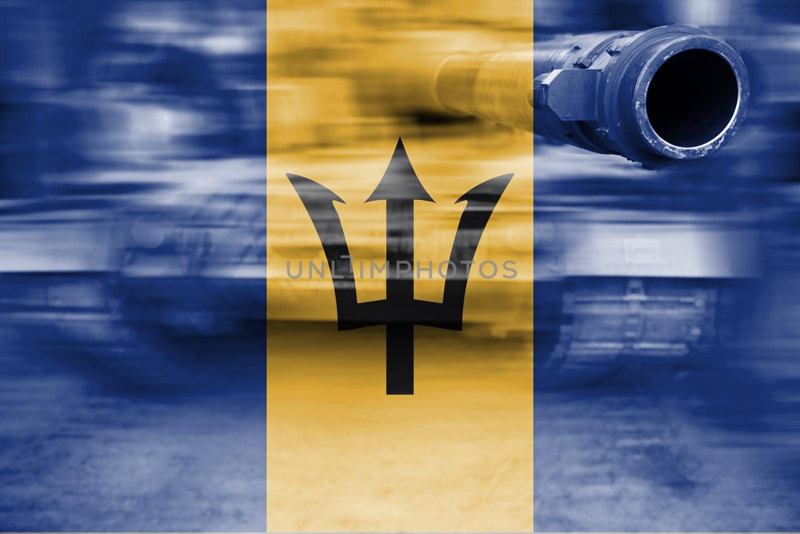 military strength theme,motion blur tank with barbados flag