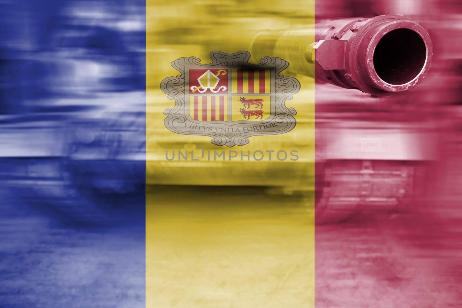 military strength theme,motion blur tank with andorra flag