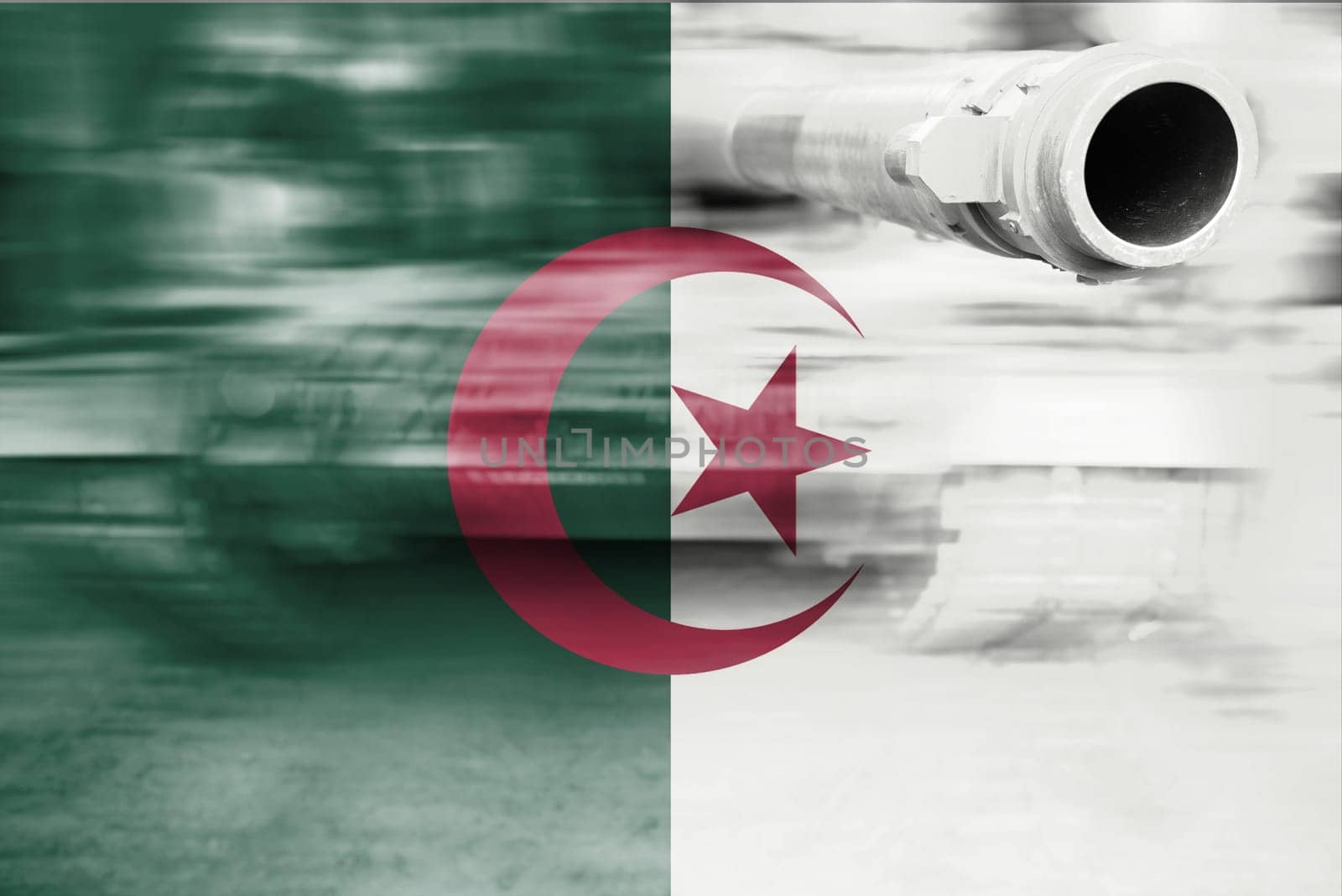military strength theme,motion blur tank with algeria flag