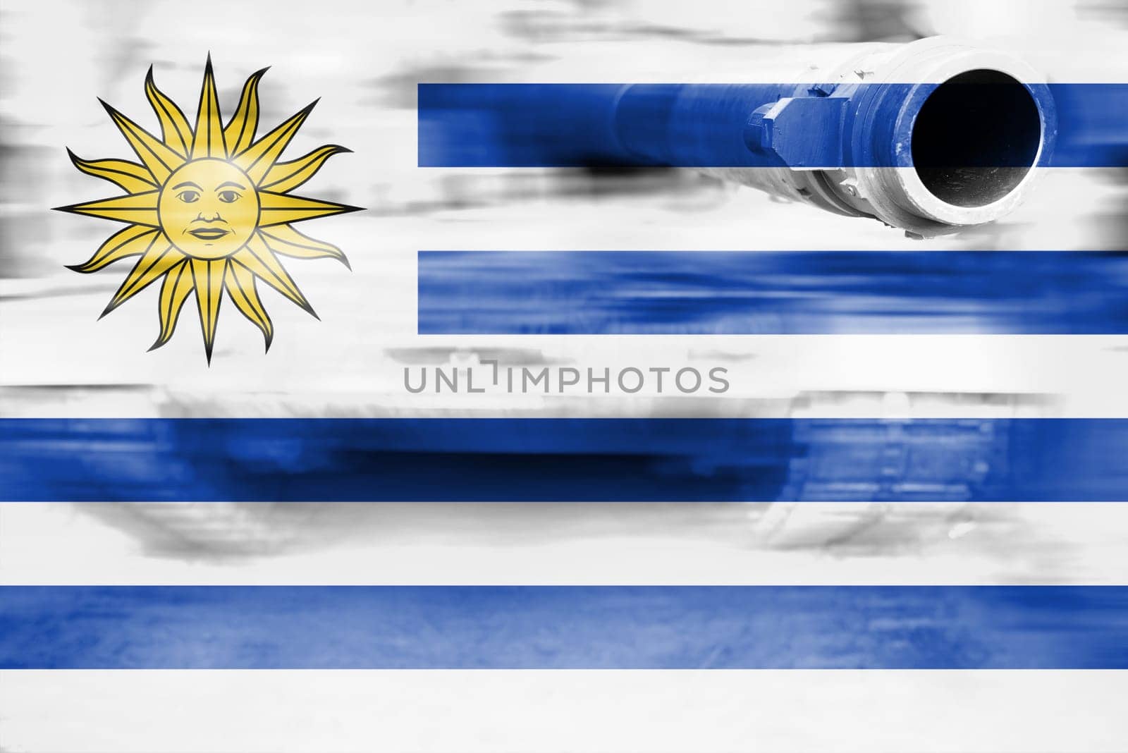 military strength theme,motion blur tank with uruguay flag