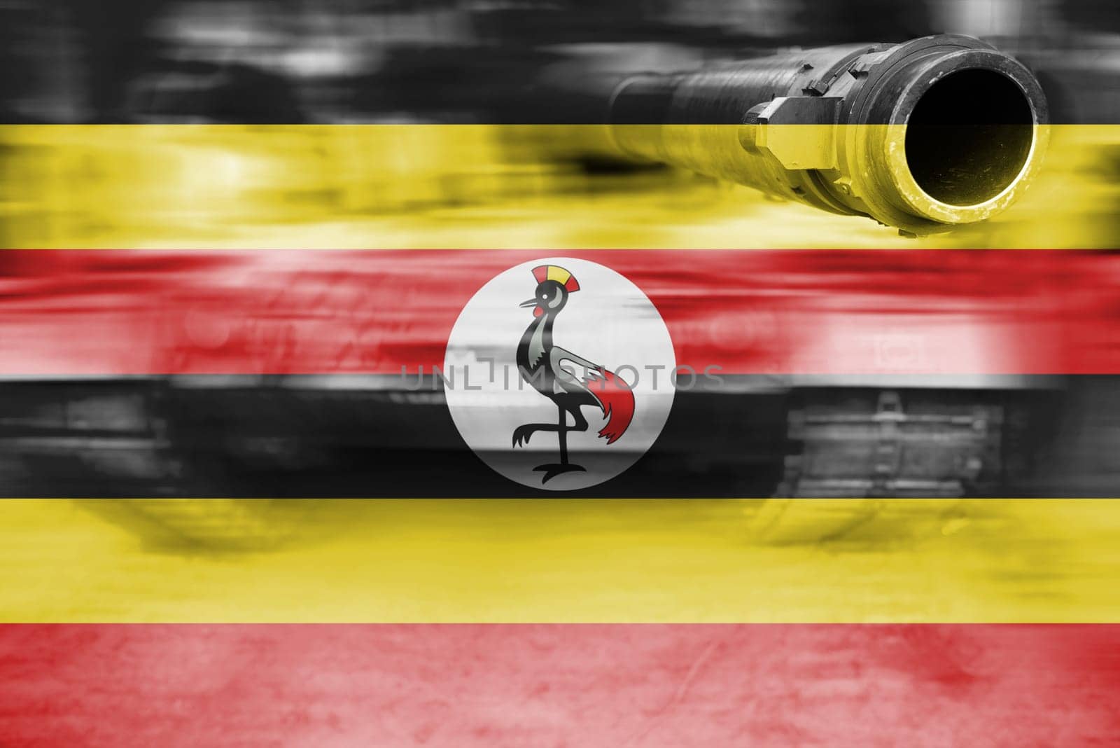 military strength theme,motion blur tank with uganda flag