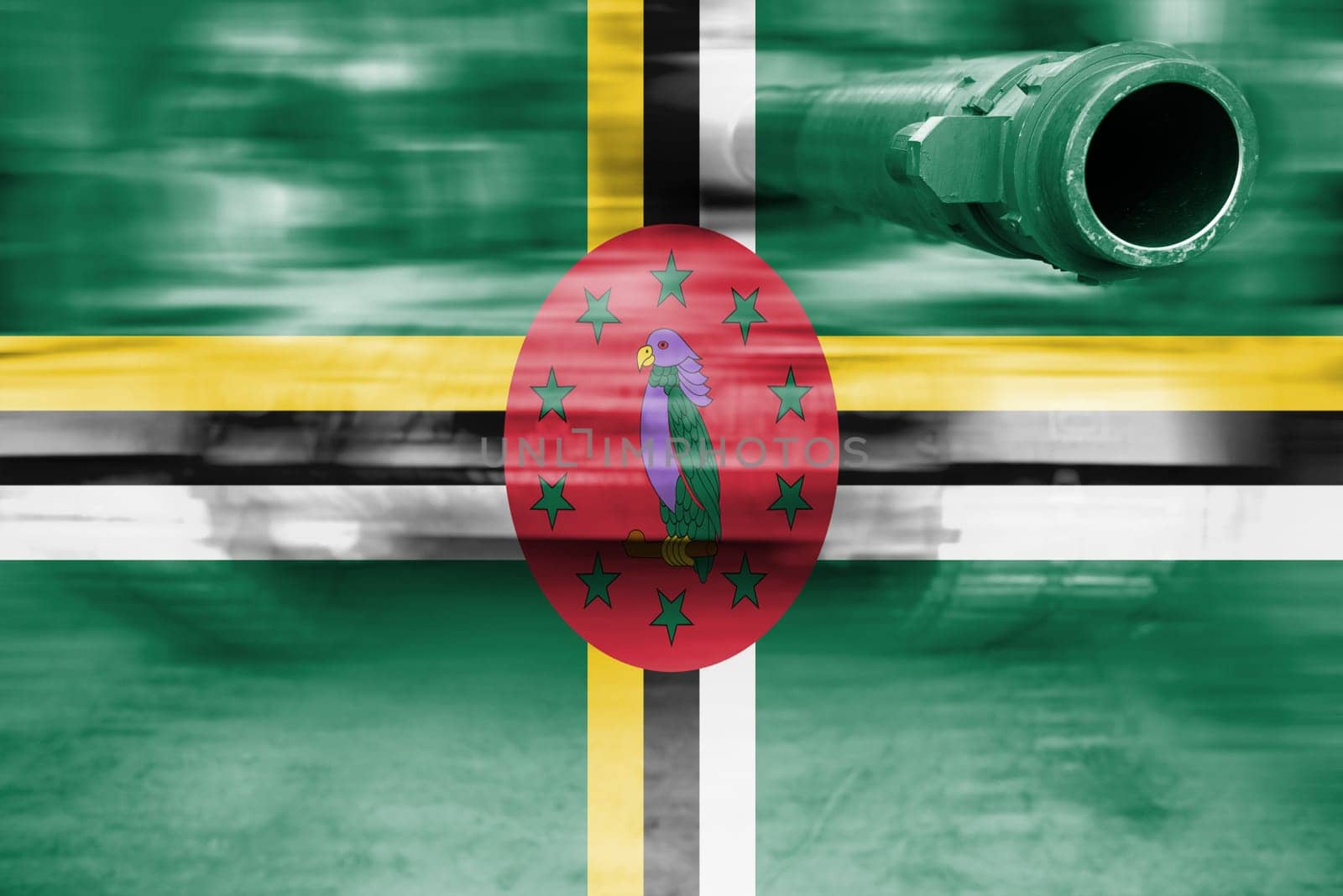 military strength theme,motion blur tank with dominica flag