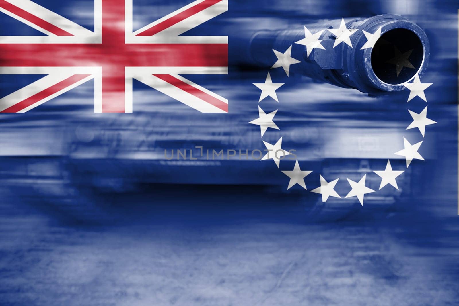 military strength theme,motion blur tank with cook islands flag