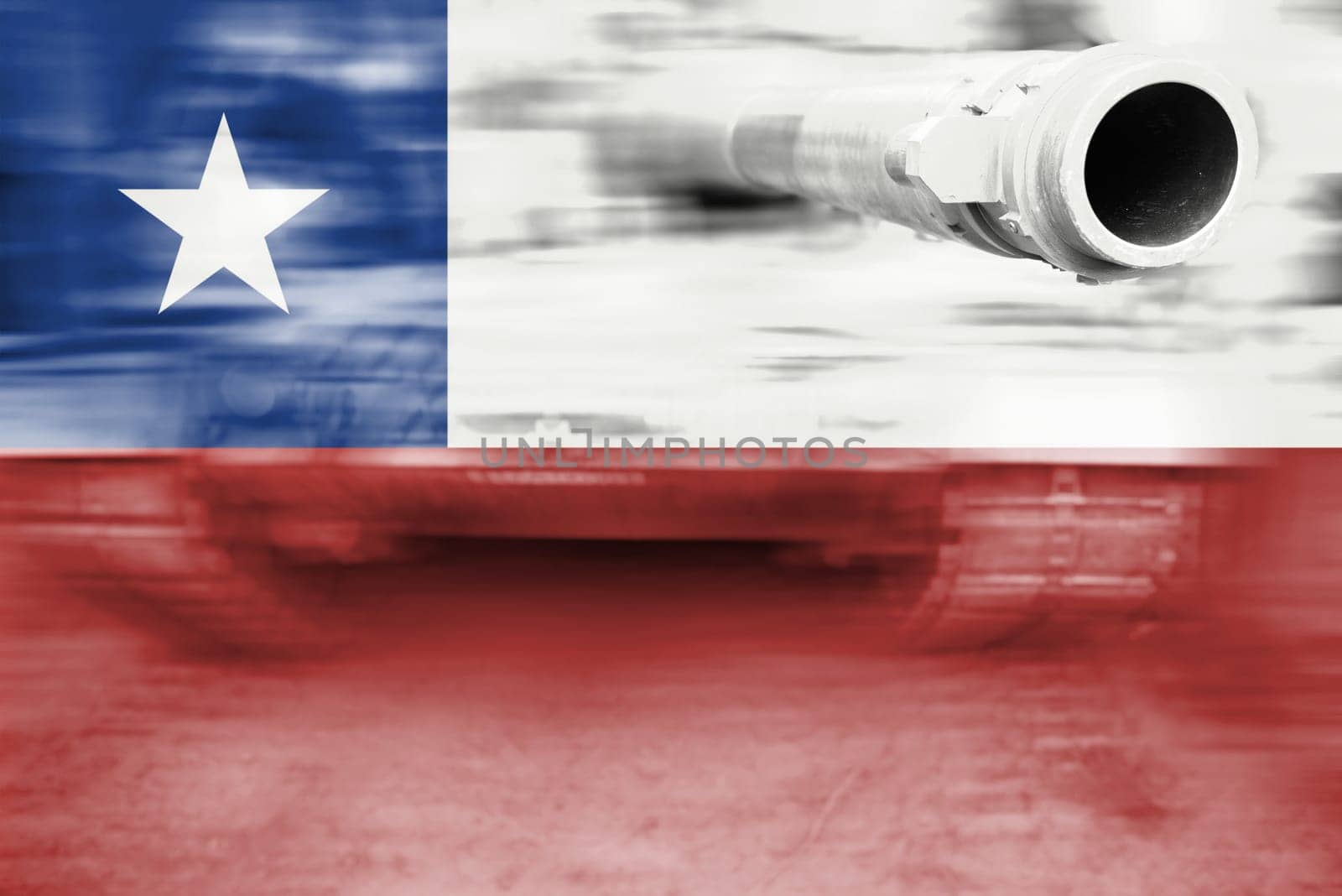 military strength theme,motion blur tank with chile flag