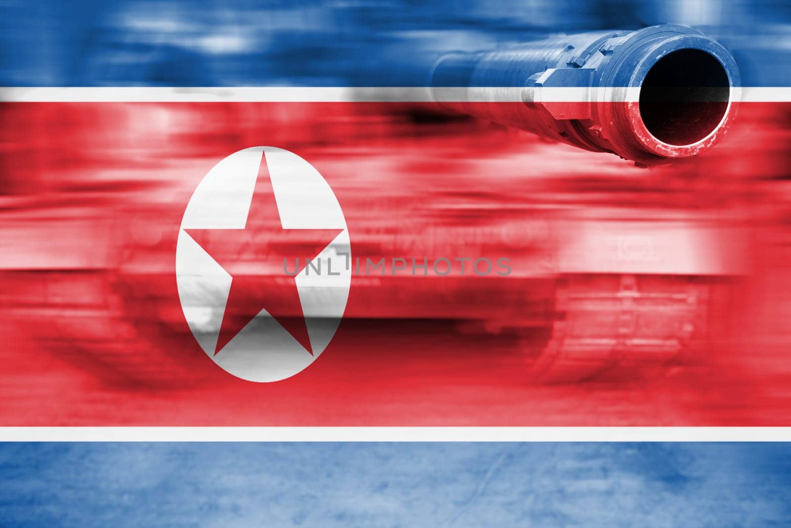 military strength theme,motion blur tank with dpr korea flag