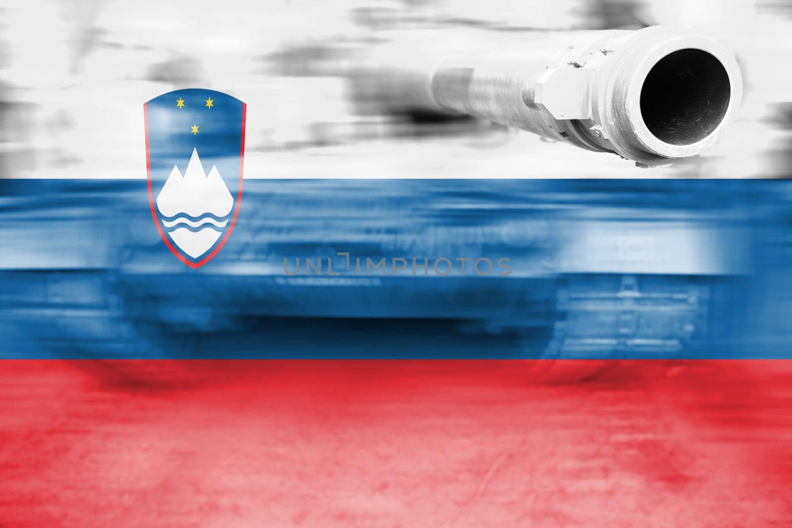 military strength theme,motion blur tank with slovenia flag