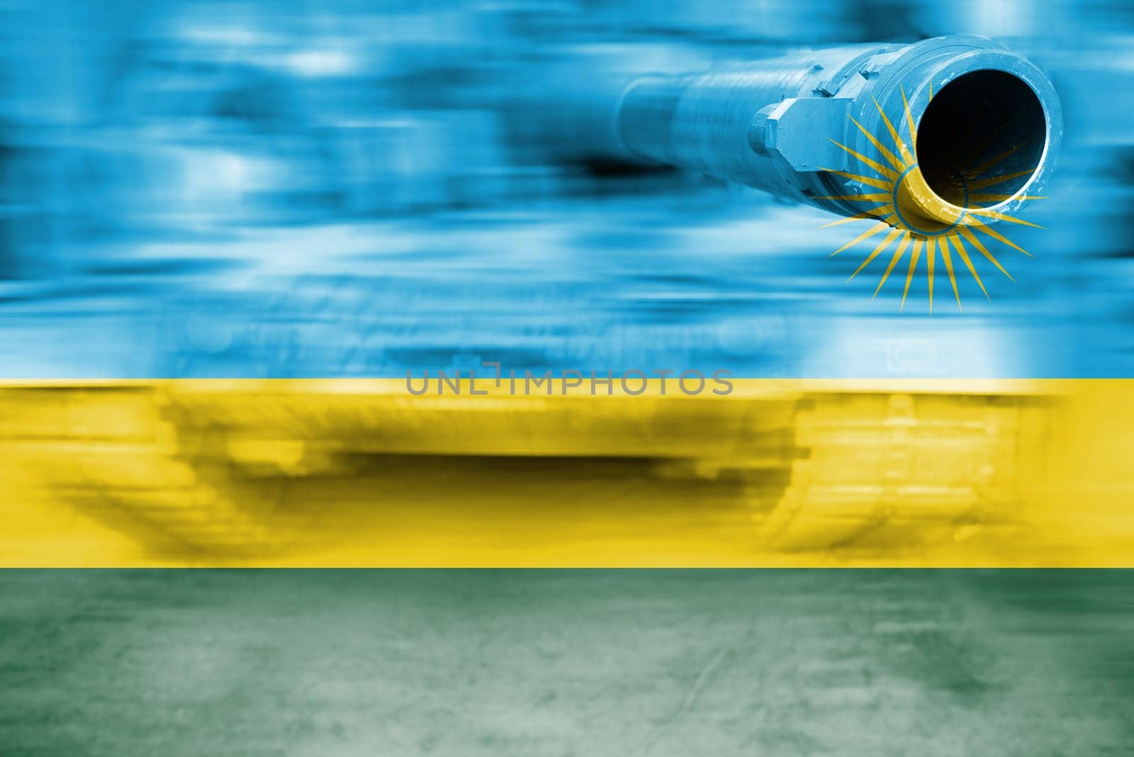 military strength theme,motion blur tank with rwanda flag