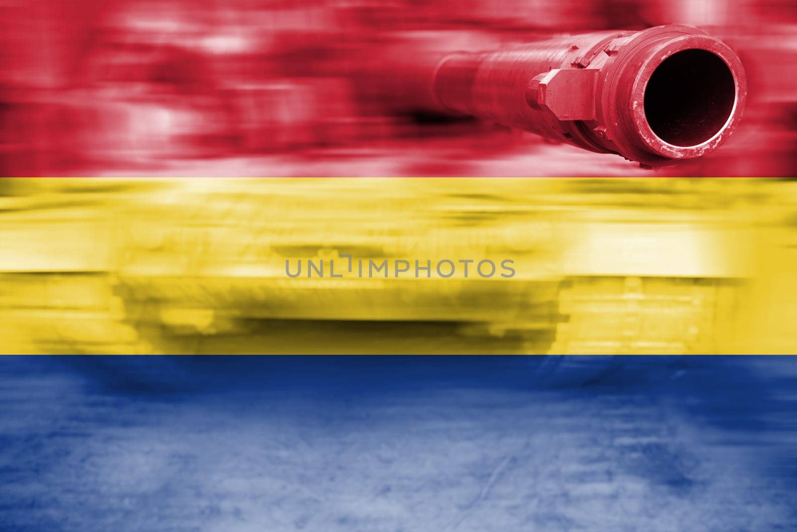 military strength theme,motion blur tank with romania flag