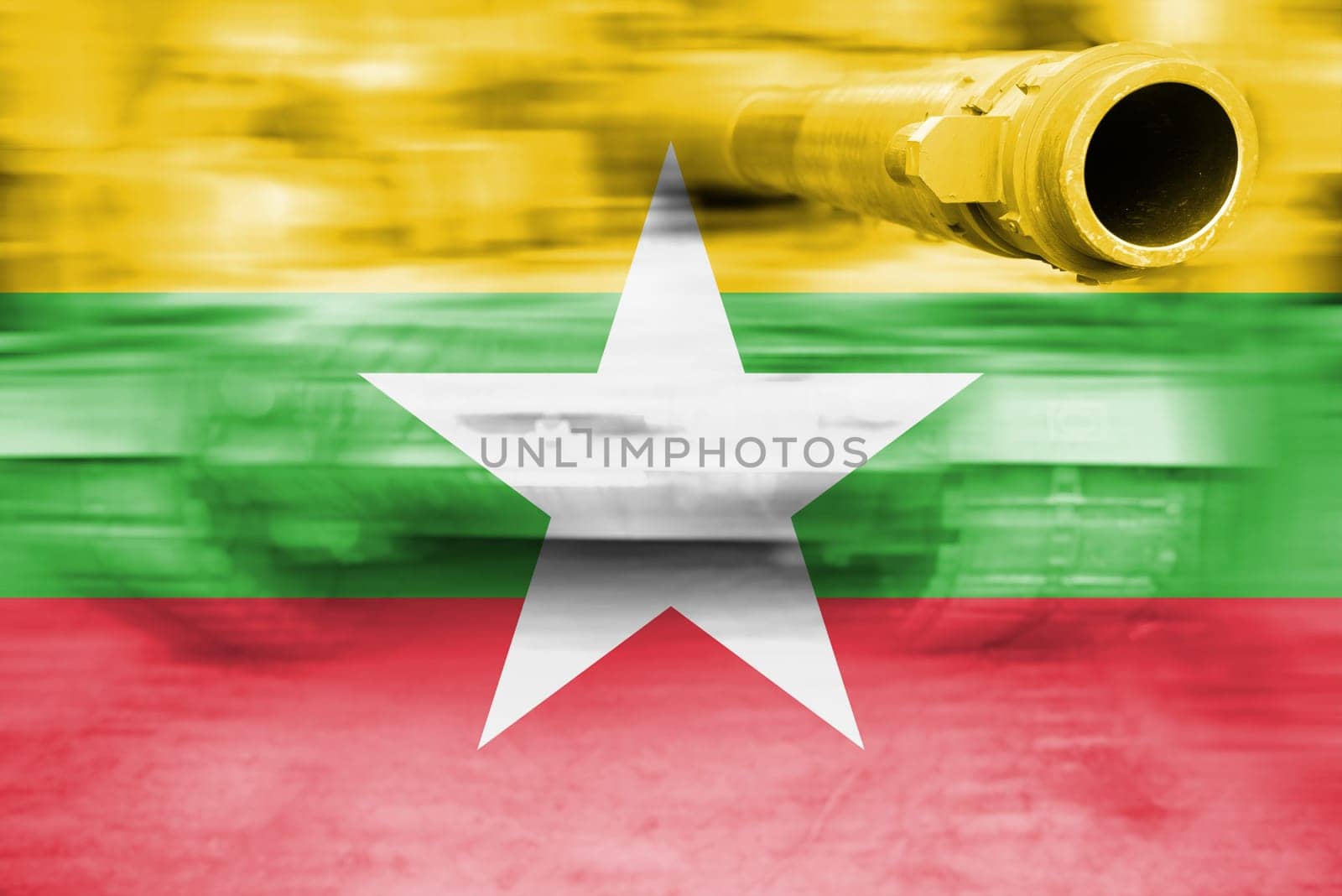 military strength theme,motion blur tank with myanmar flag